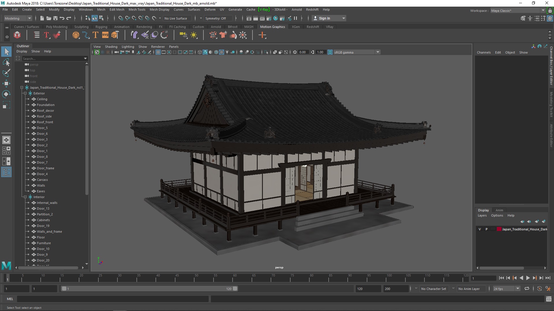 3D Japan Traditional House Dark model