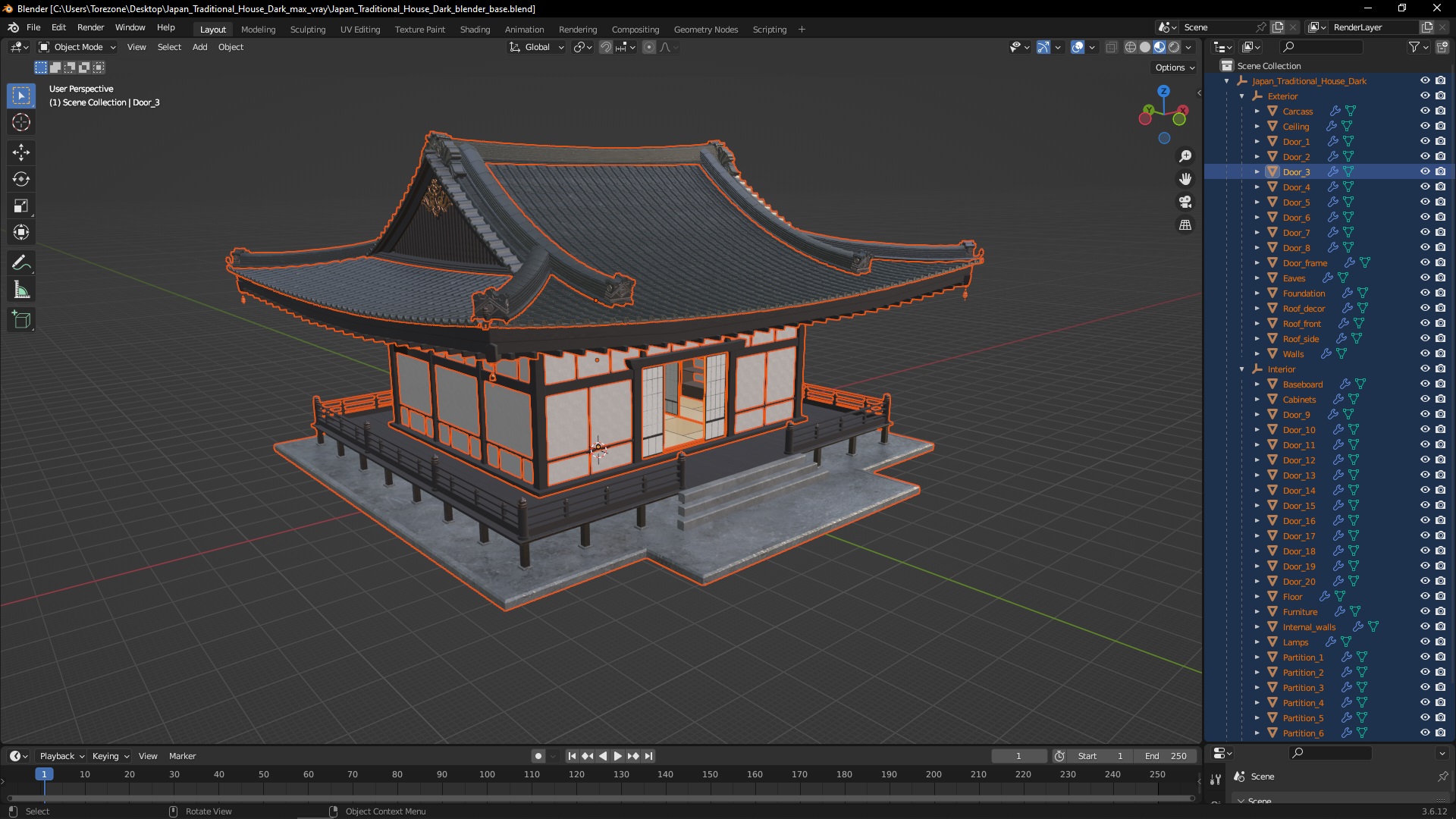 3D Japan Traditional House Dark model