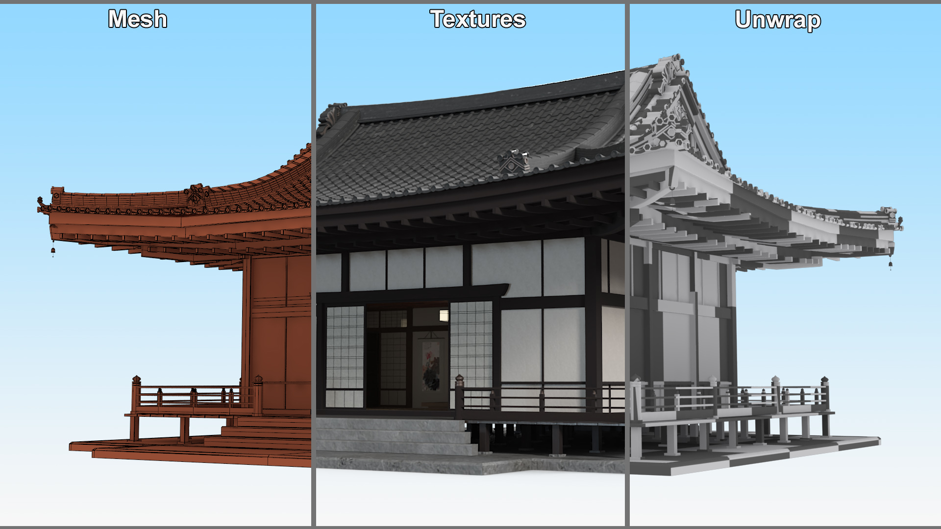 3D Japan Traditional House Dark model