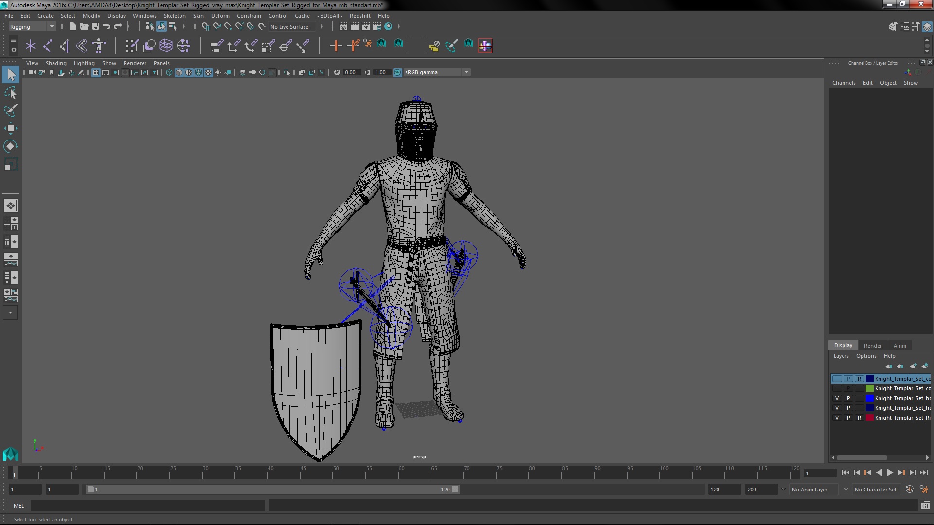 Knight Templar Set Rigged for Maya 3D model