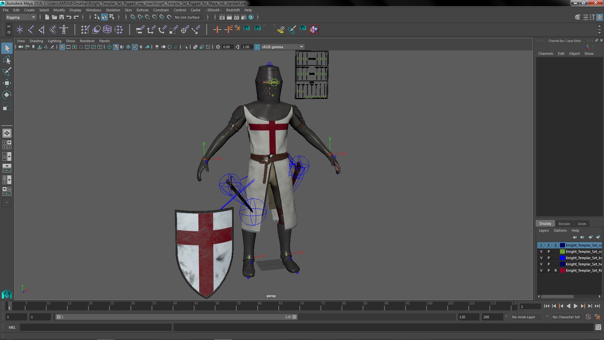 Knight Templar Set Rigged for Maya 3D model