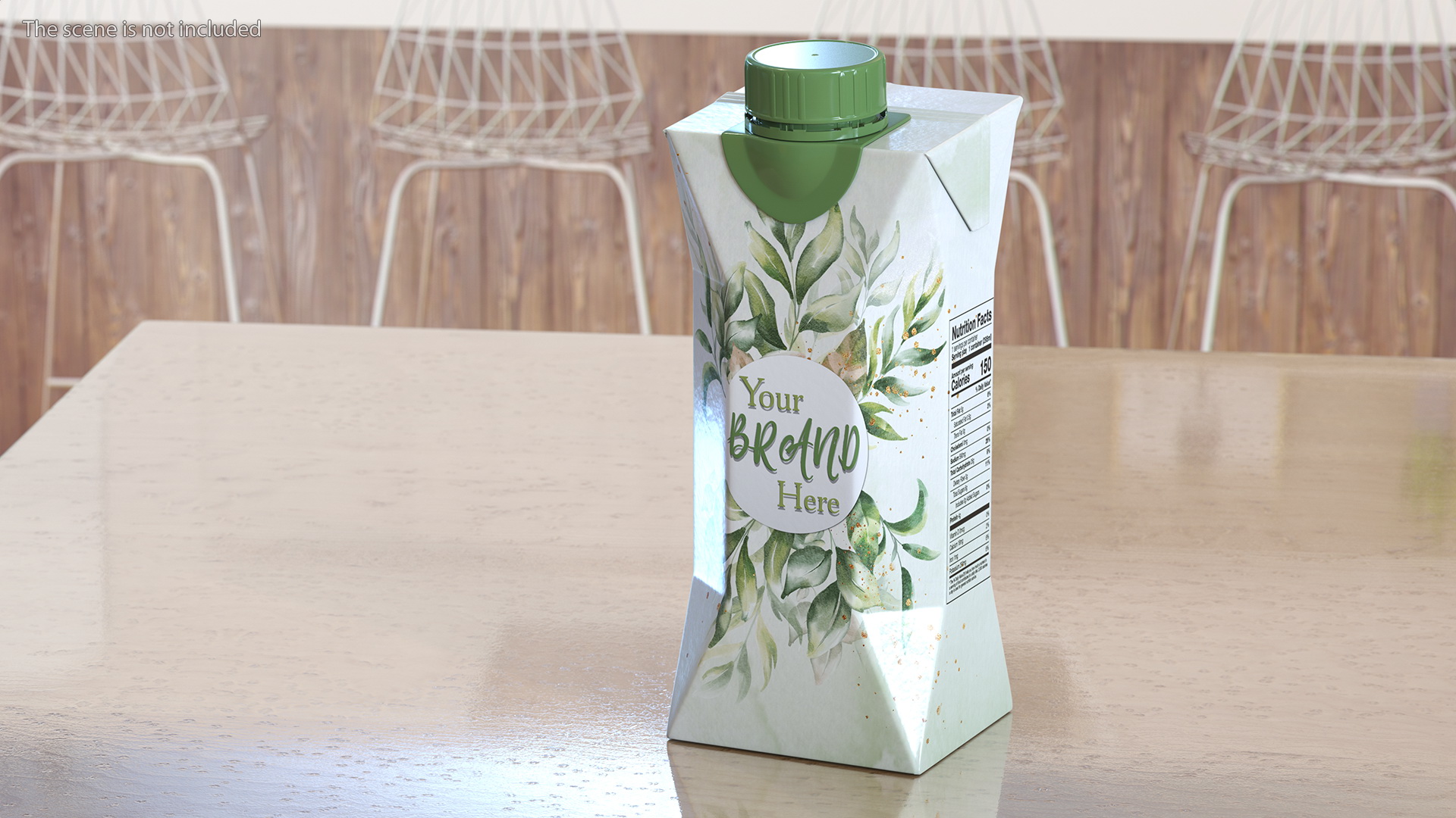 Mockup Small Aseptic Carton with Cap Green 3D