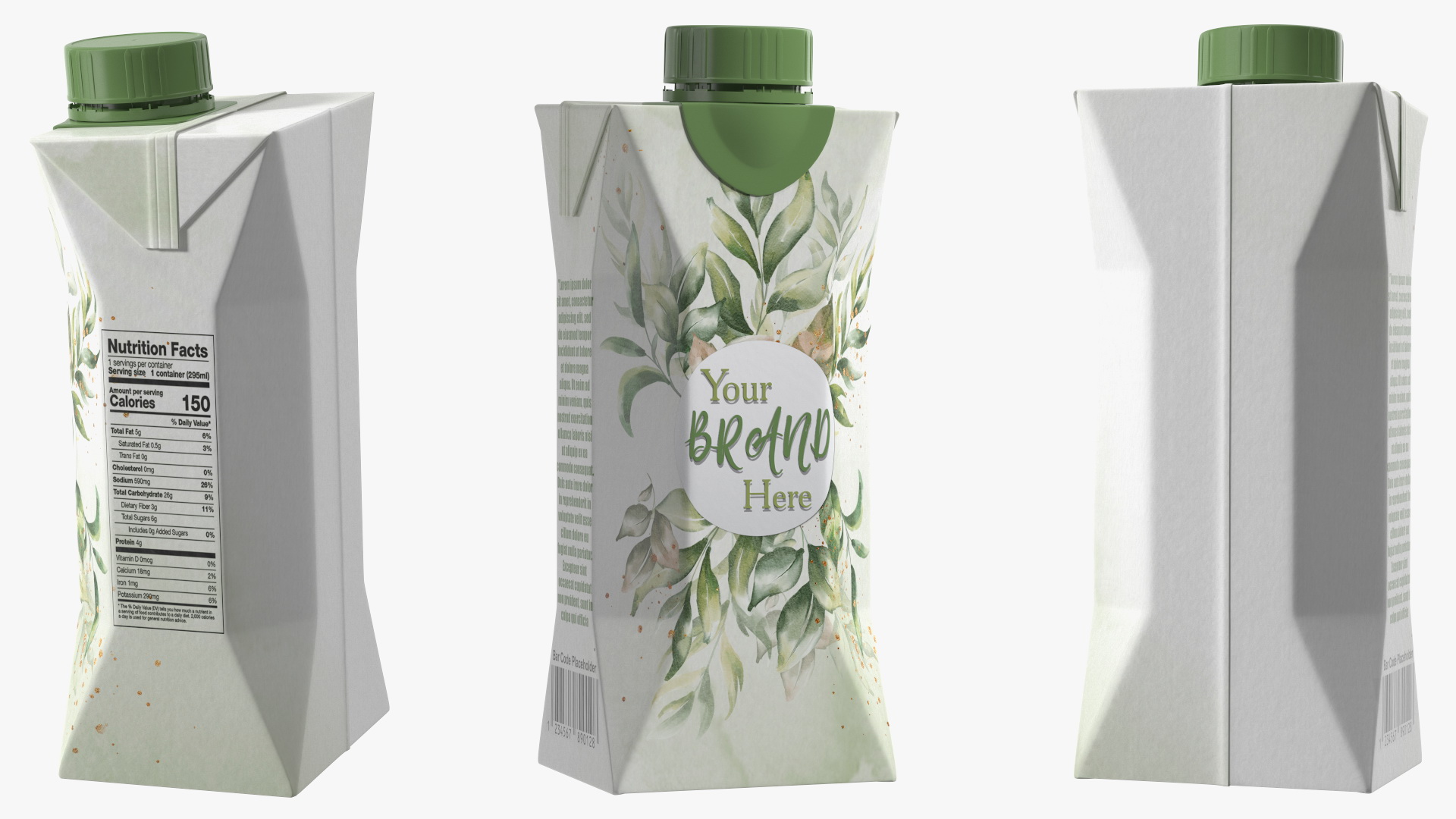 Mockup Small Aseptic Carton with Cap Green 3D