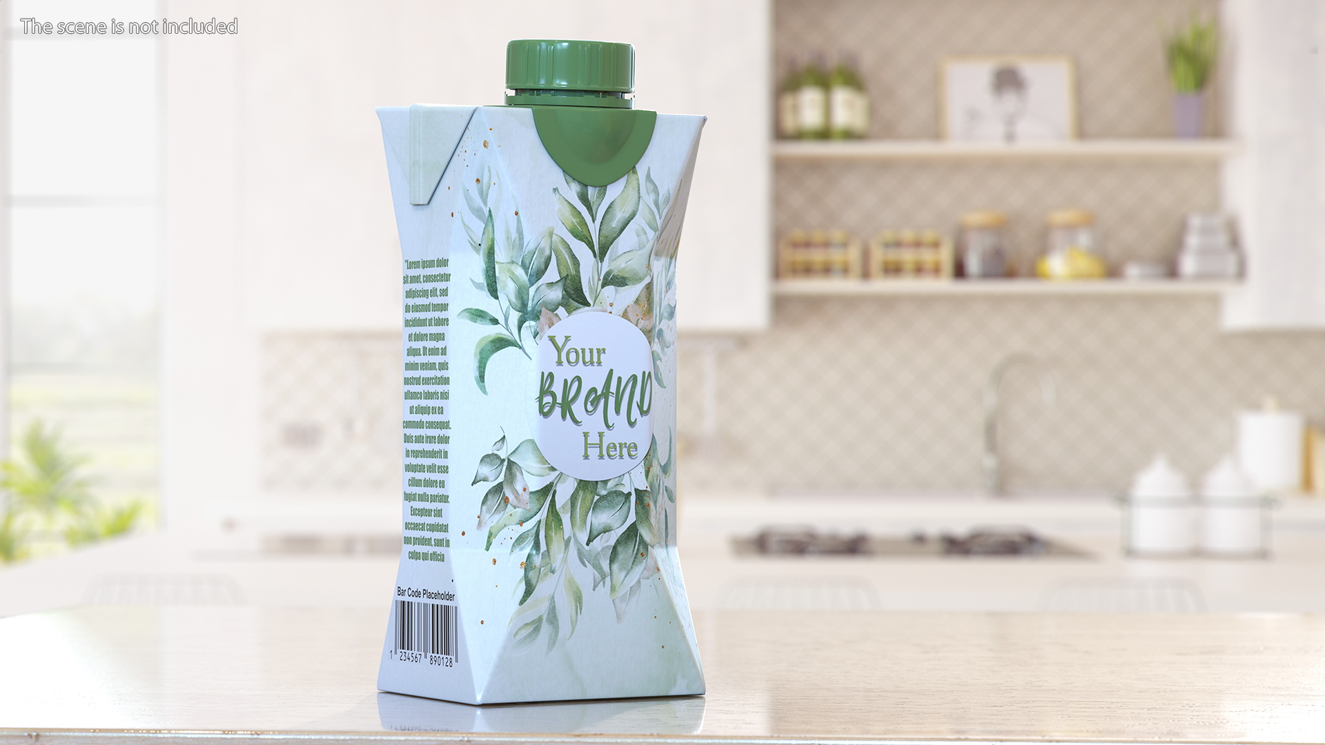 Mockup Small Aseptic Carton with Cap Green 3D
