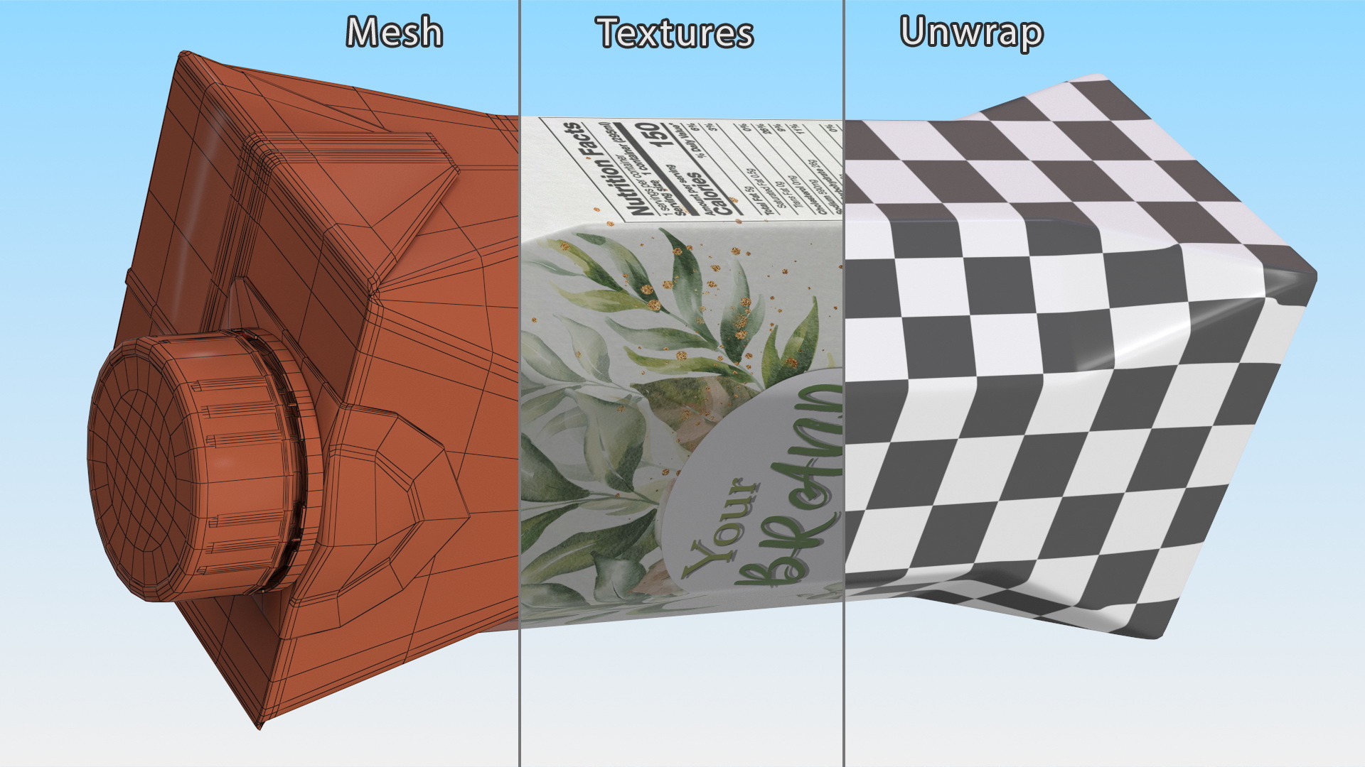 Mockup Small Aseptic Carton with Cap Green 3D