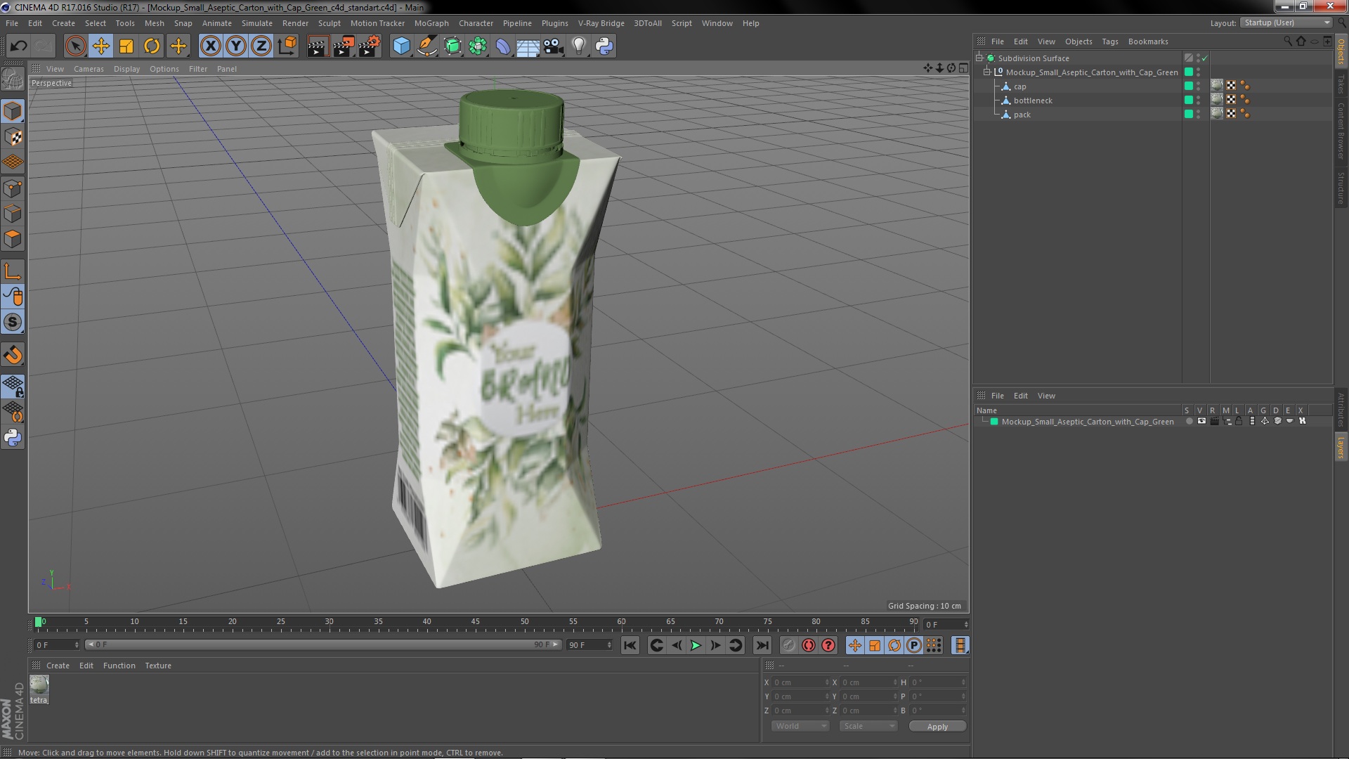 Mockup Small Aseptic Carton with Cap Green 3D