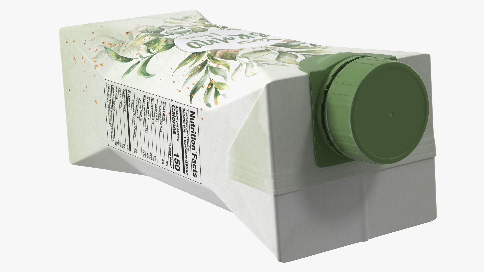 Mockup Small Aseptic Carton with Cap Green 3D