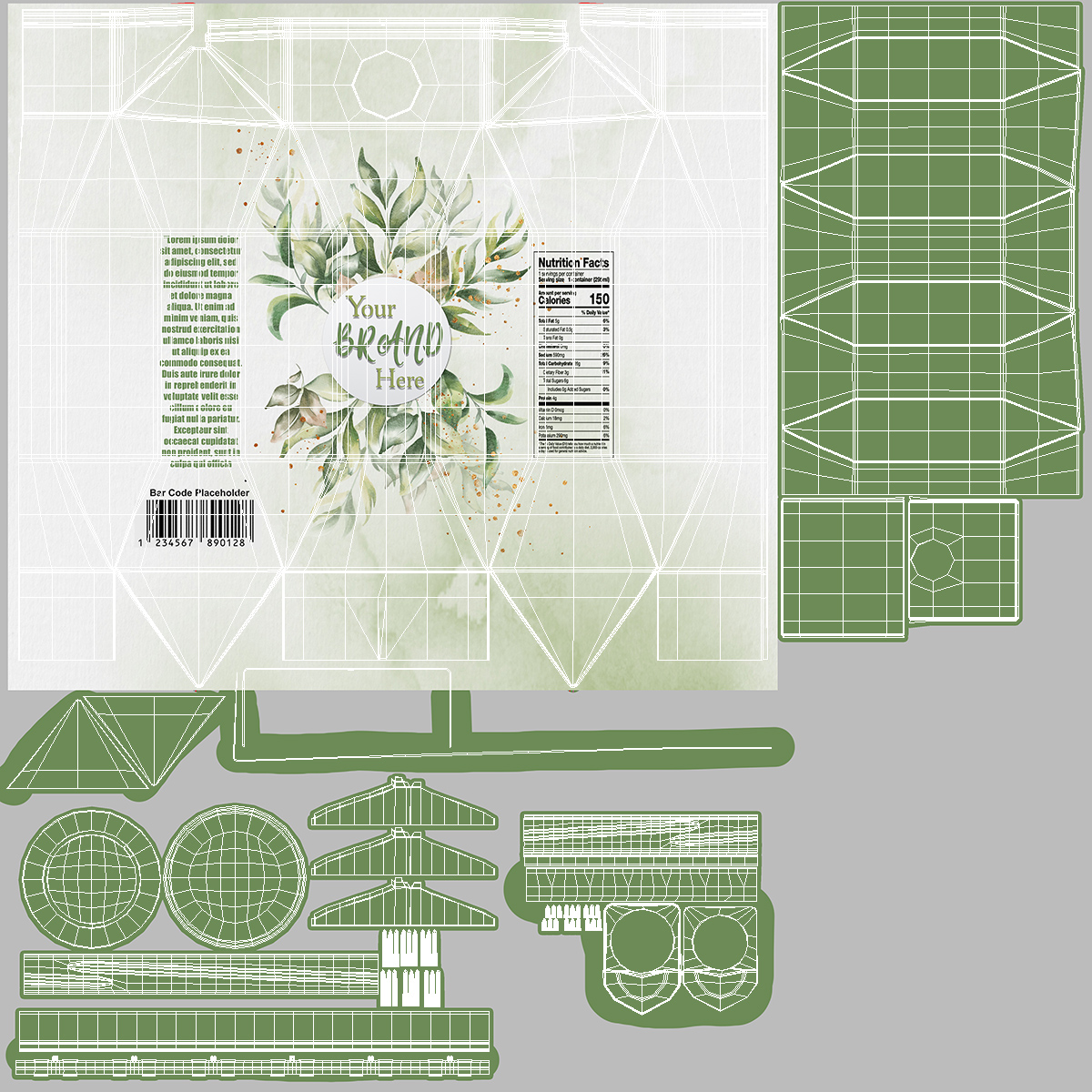 Mockup Small Aseptic Carton with Cap Green 3D