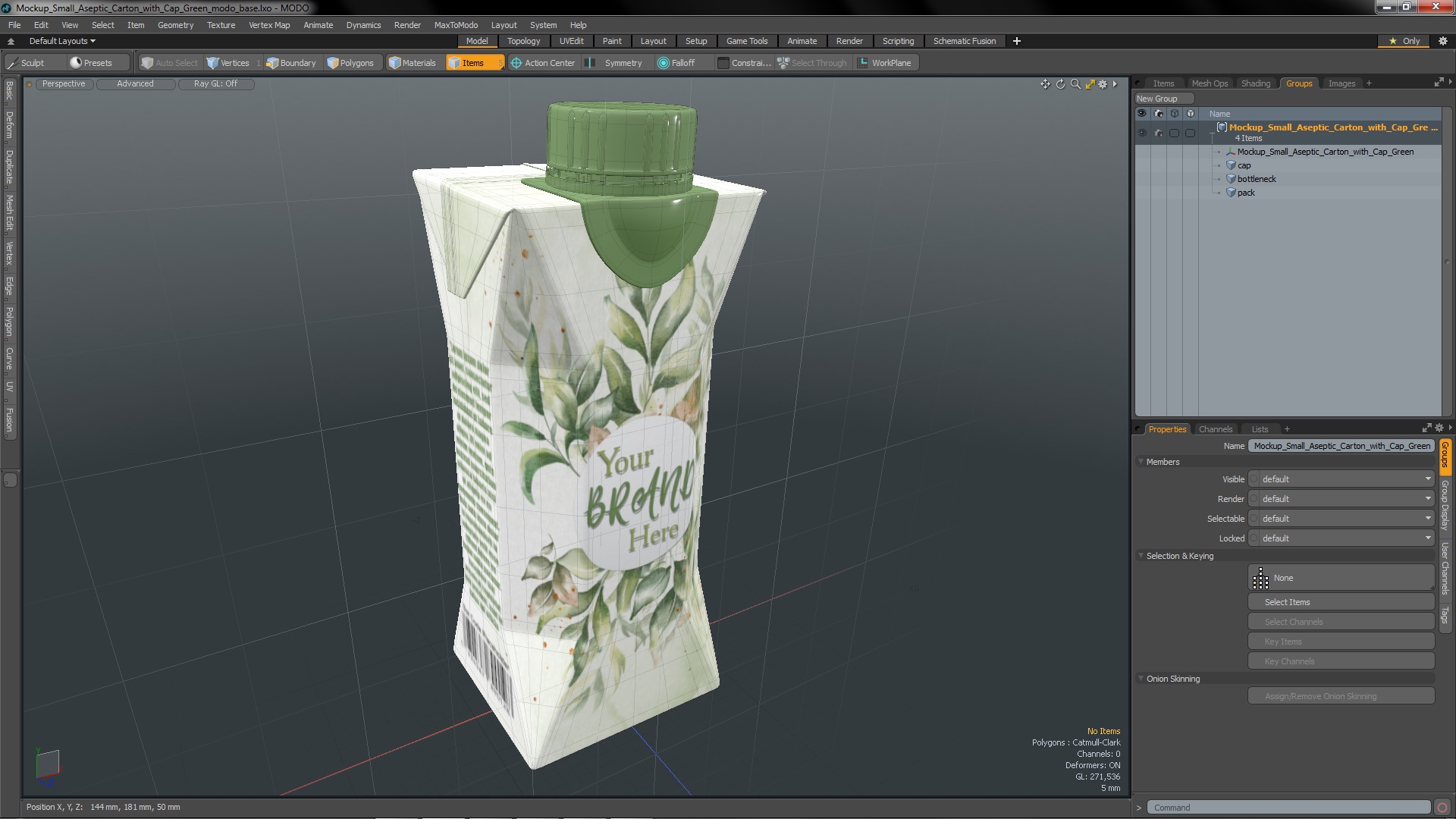 Mockup Small Aseptic Carton with Cap Green 3D
