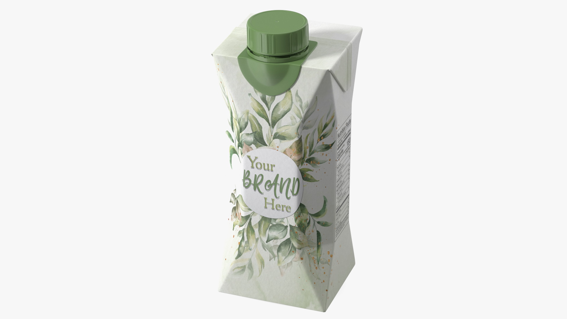 Mockup Small Aseptic Carton with Cap Green 3D