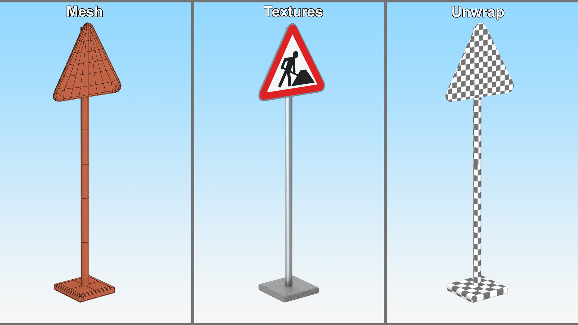 Road Sign Road Work 3D model