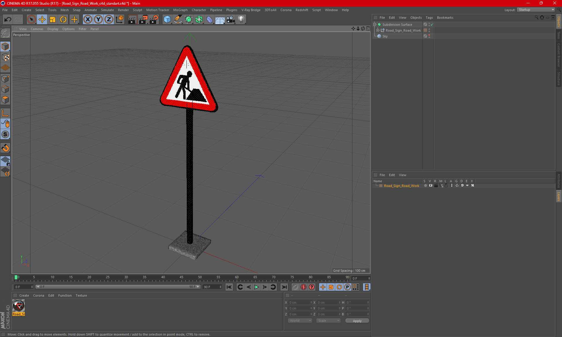 Road Sign Road Work 3D model