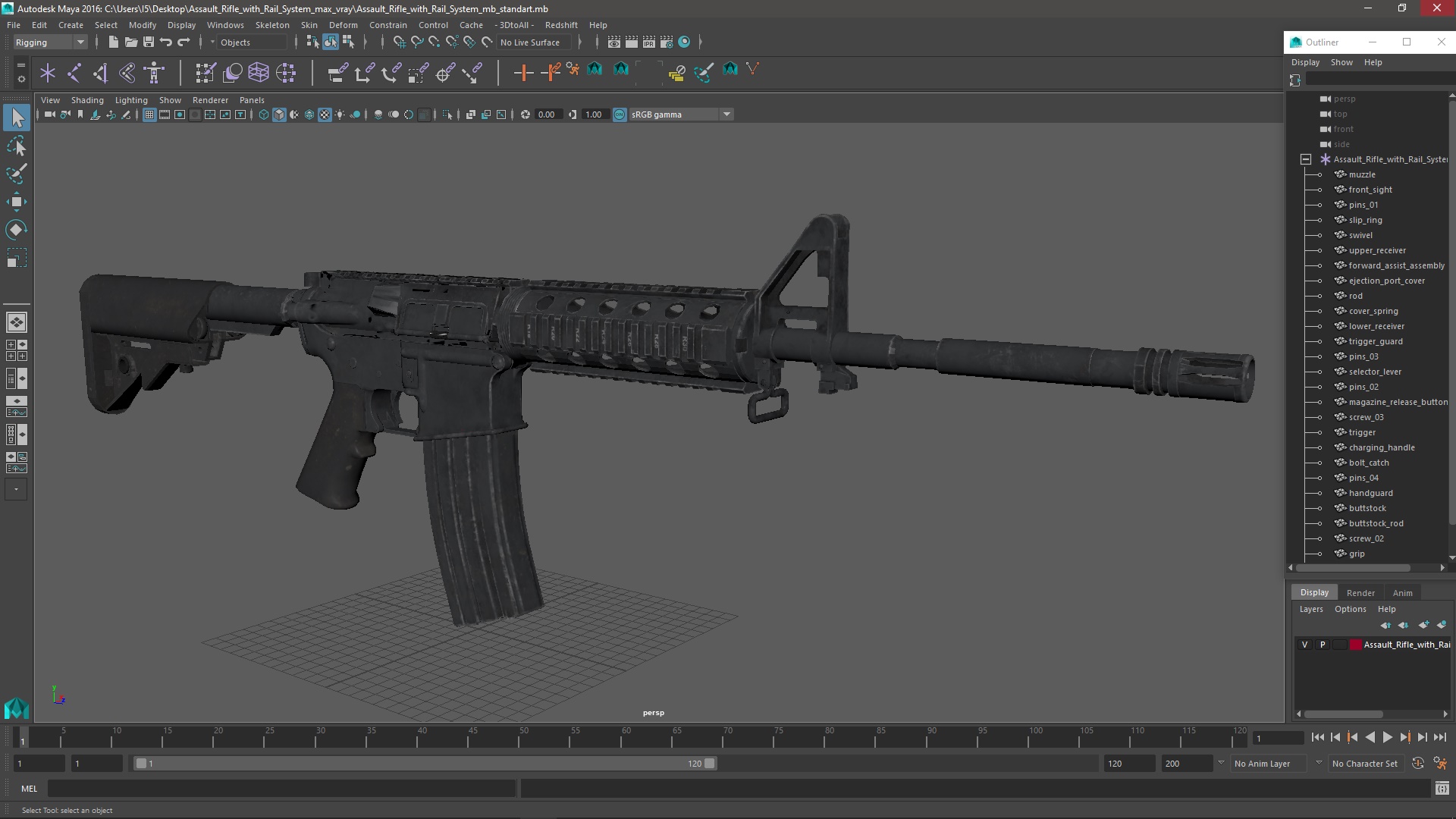 3D model Assault Rifle with Rail System
