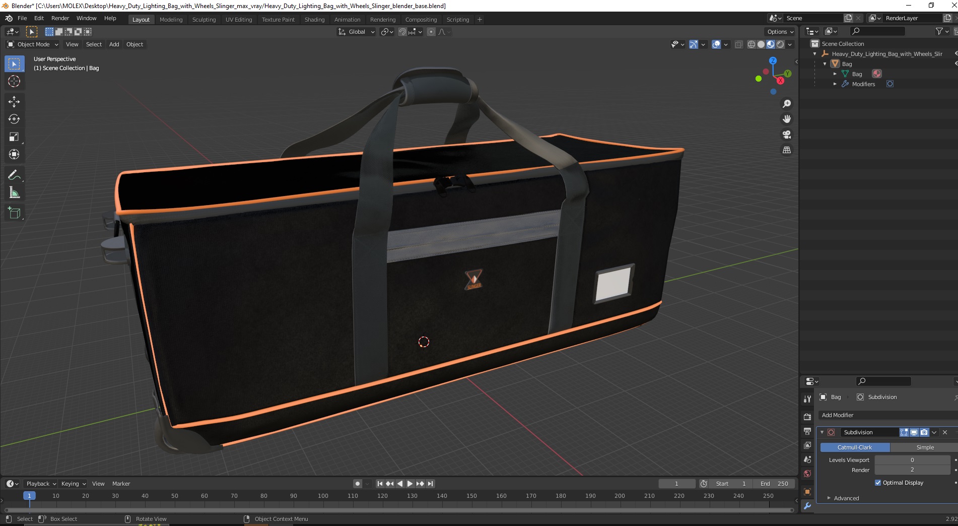 3D Heavy Duty Lighting Bag with Wheels Slinger model
