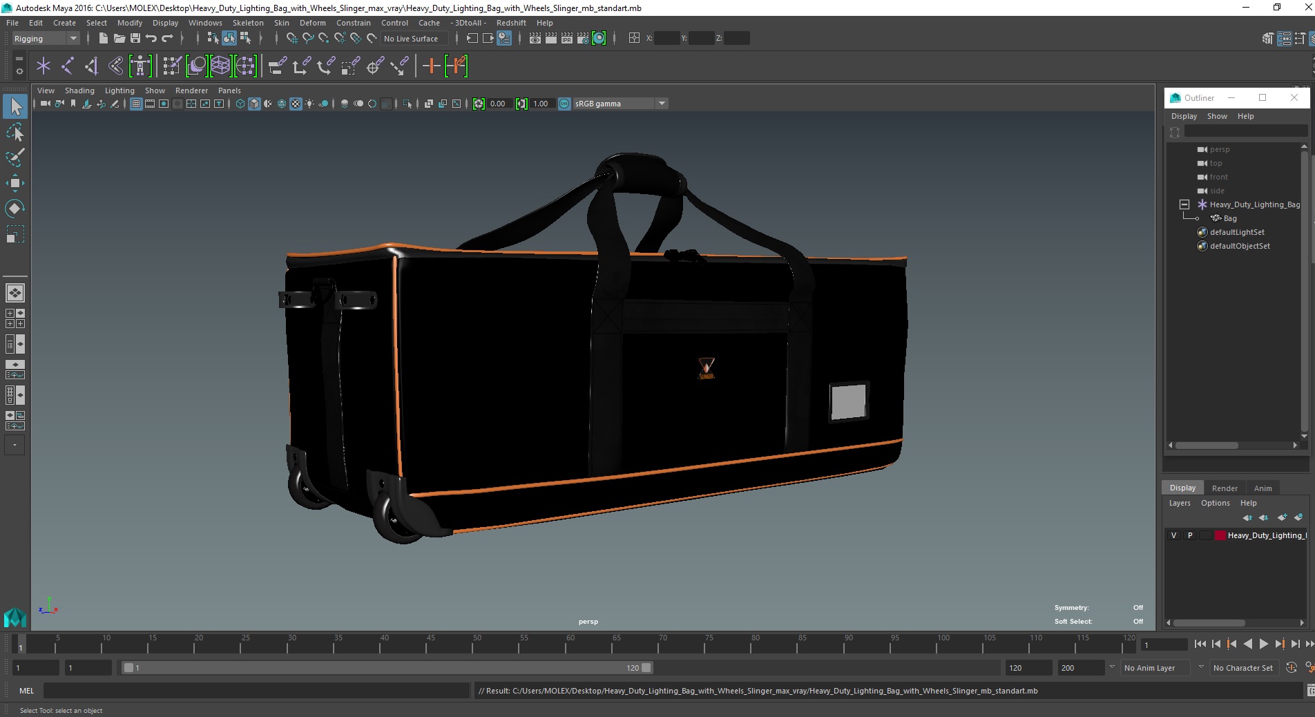 3D Heavy Duty Lighting Bag with Wheels Slinger model
