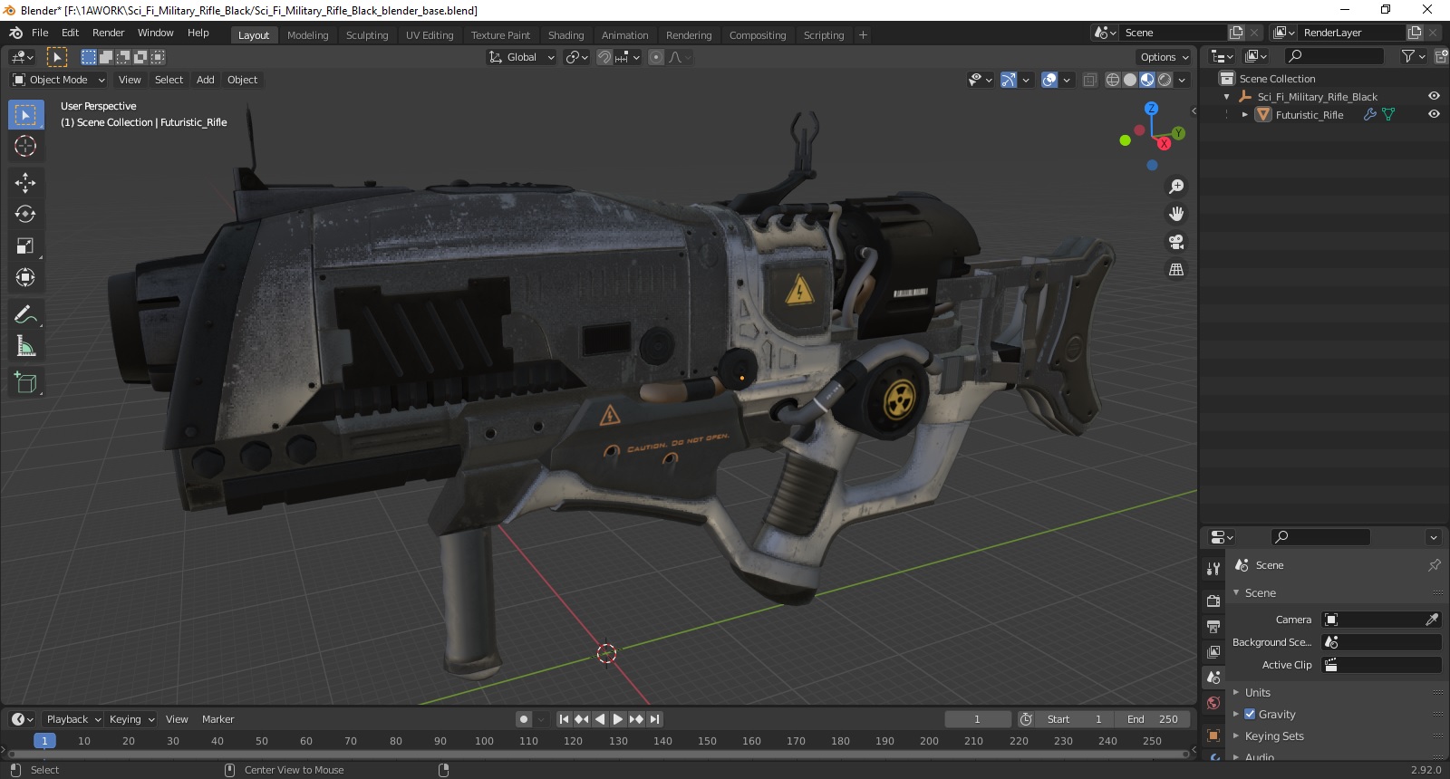 Sci Fi Military Rifle Black 3D