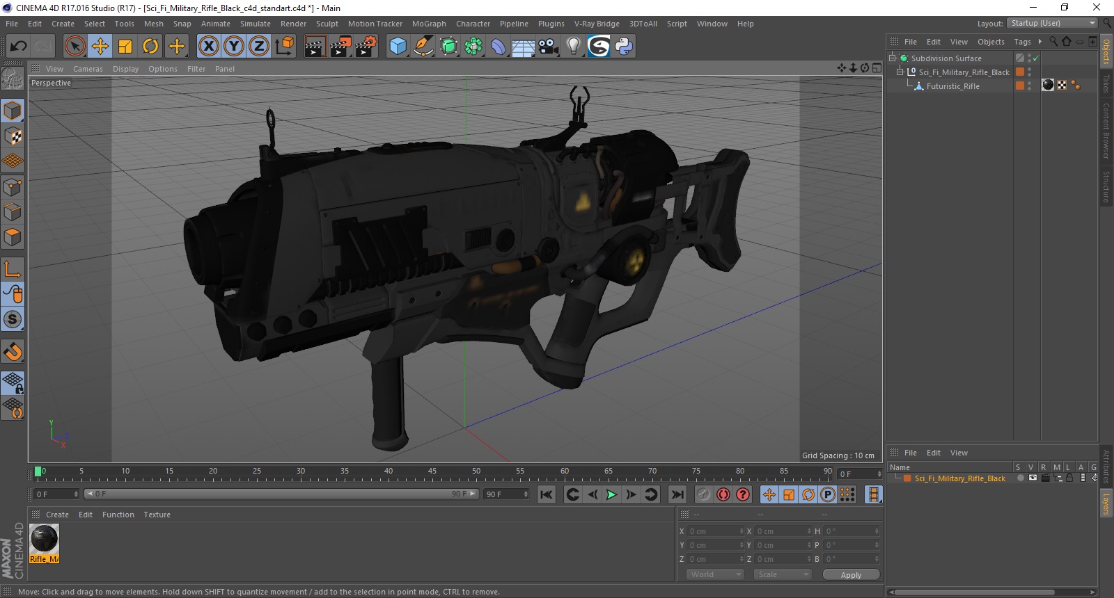 Sci Fi Military Rifle Black 3D