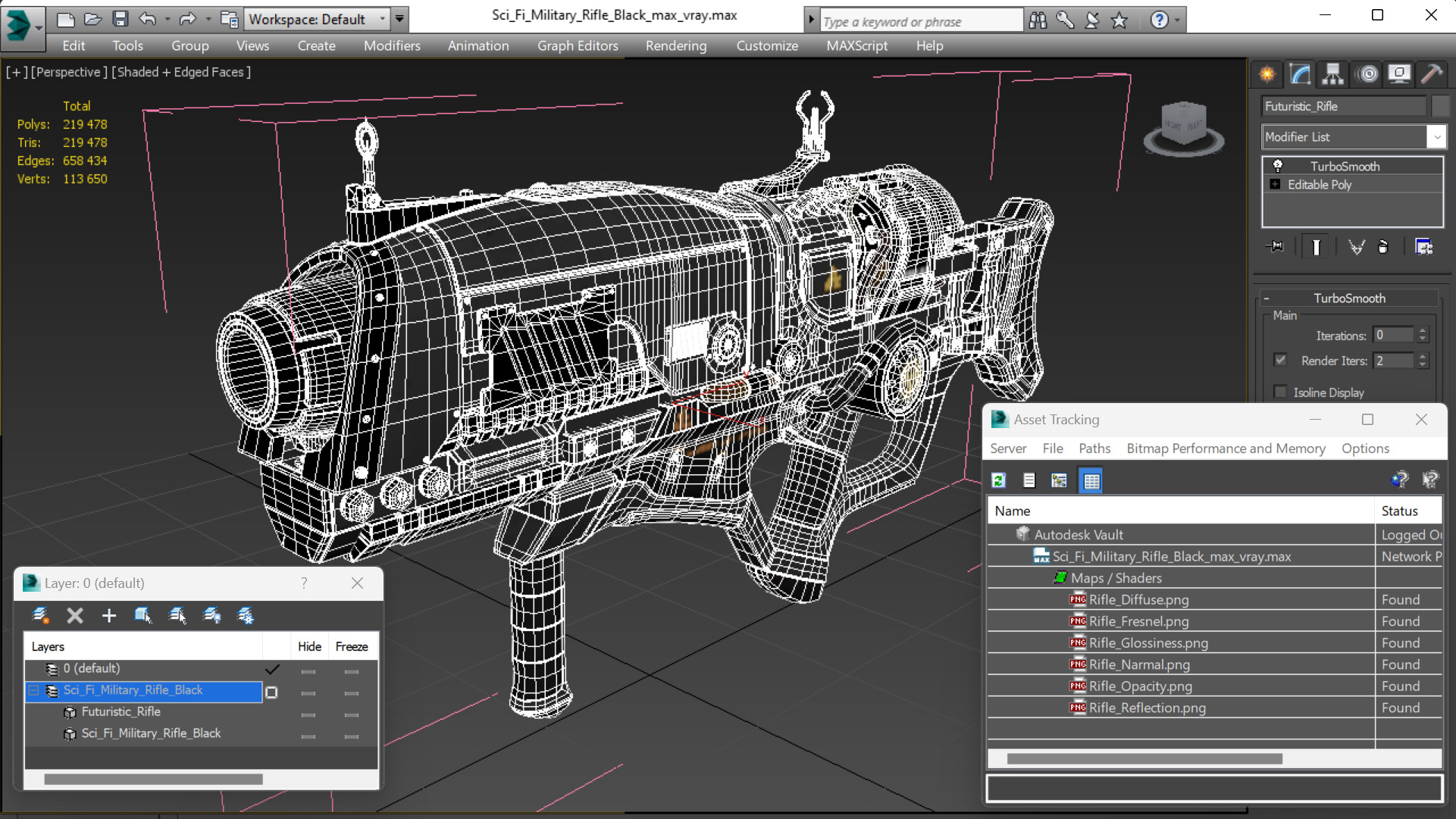 Sci Fi Military Rifle Black 3D