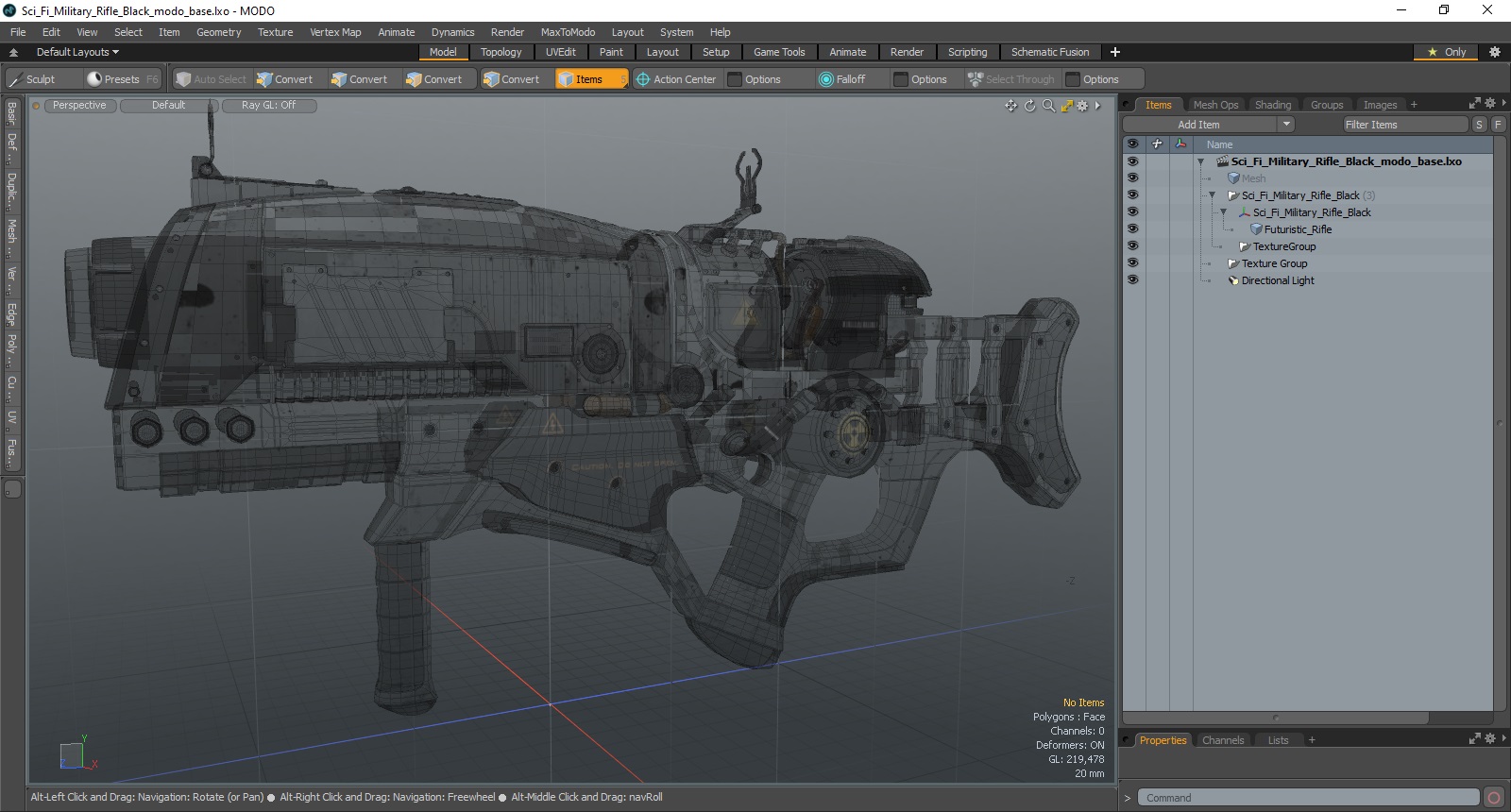 Sci Fi Military Rifle Black 3D