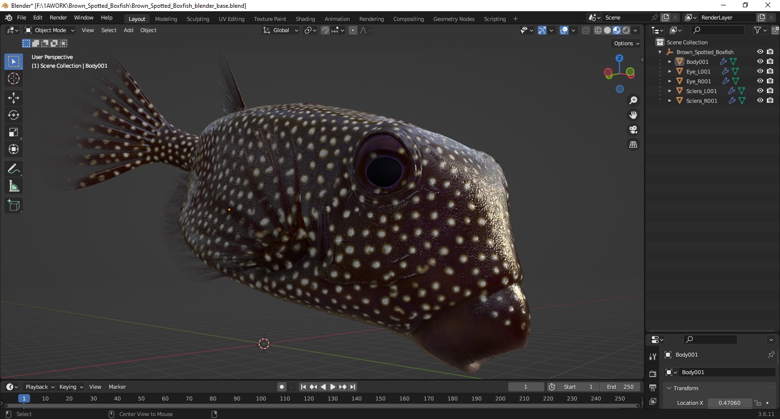 3D Brown Spotted Boxfish