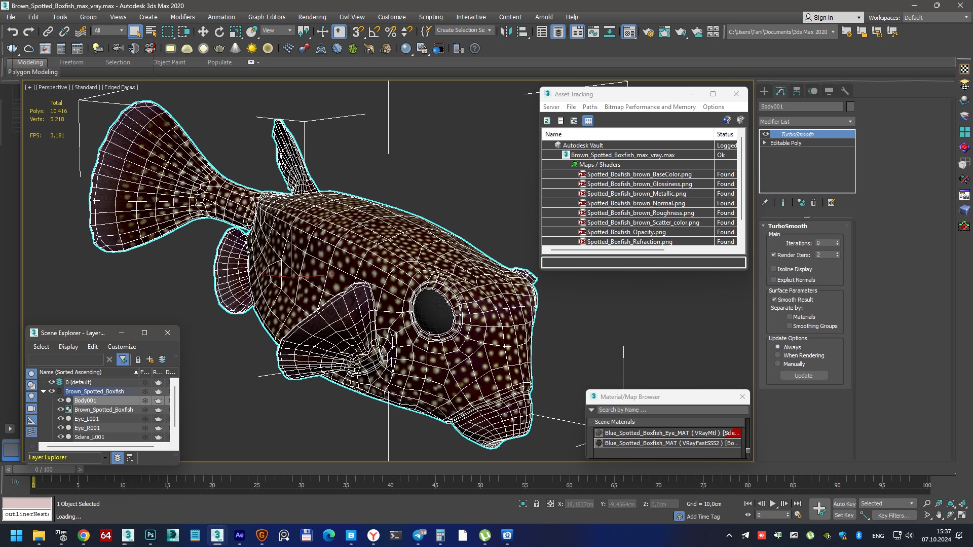 3D Brown Spotted Boxfish