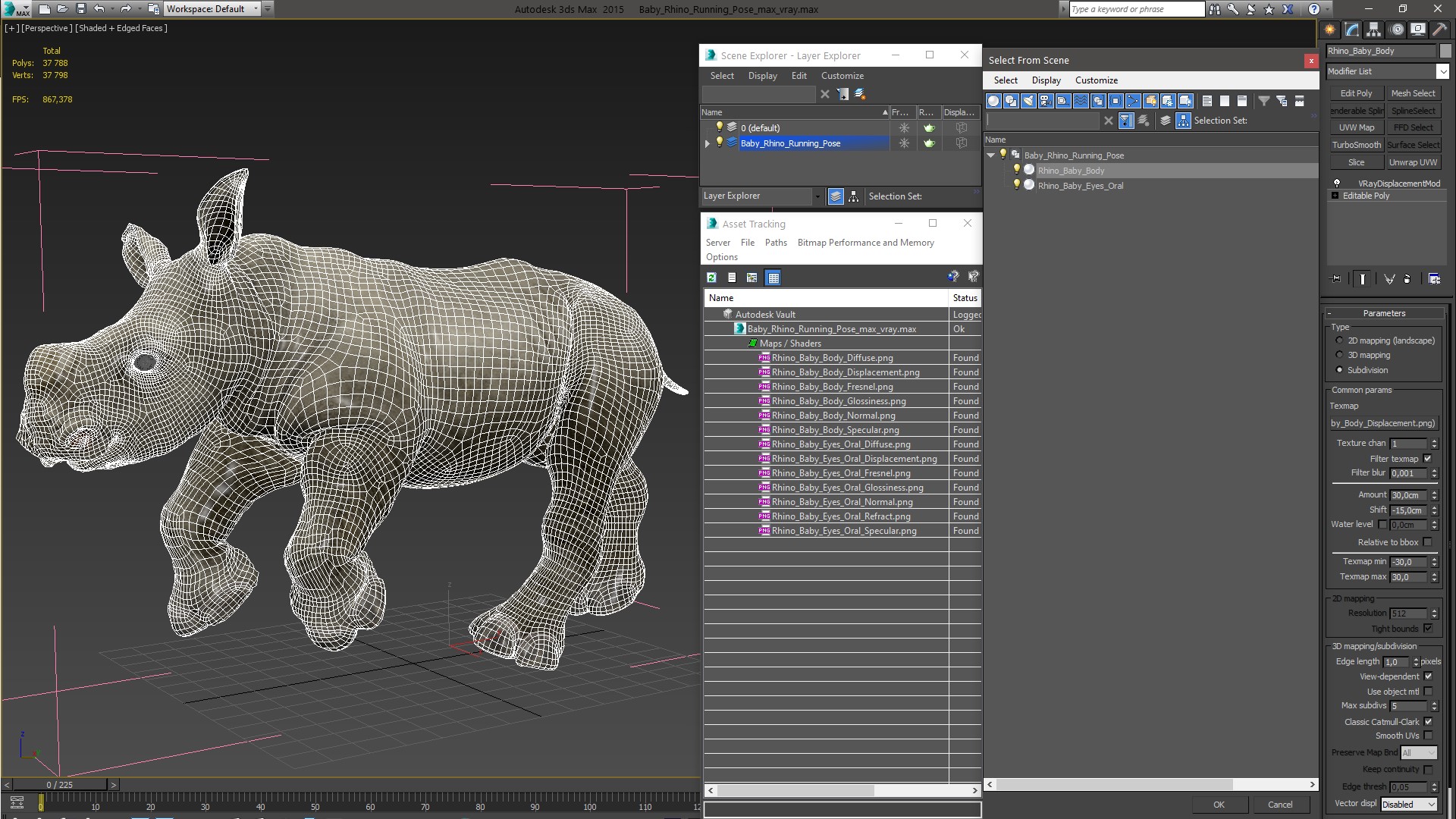 3D Baby Rhino Running Pose model