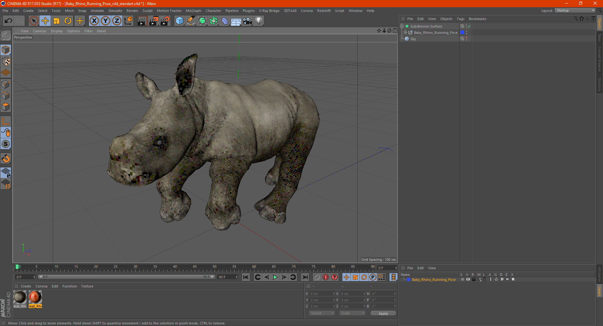 3D Baby Rhino Running Pose model