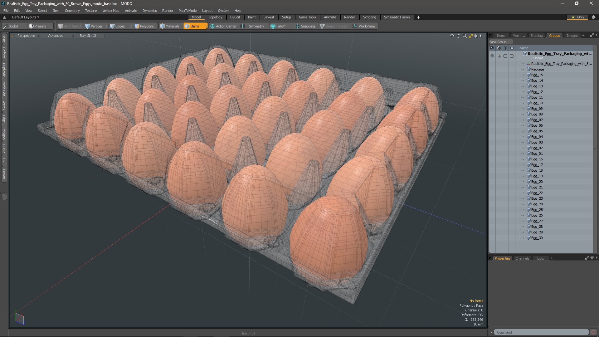 Realistic Egg Tray Packaging with 30 Brown Eggs 3D