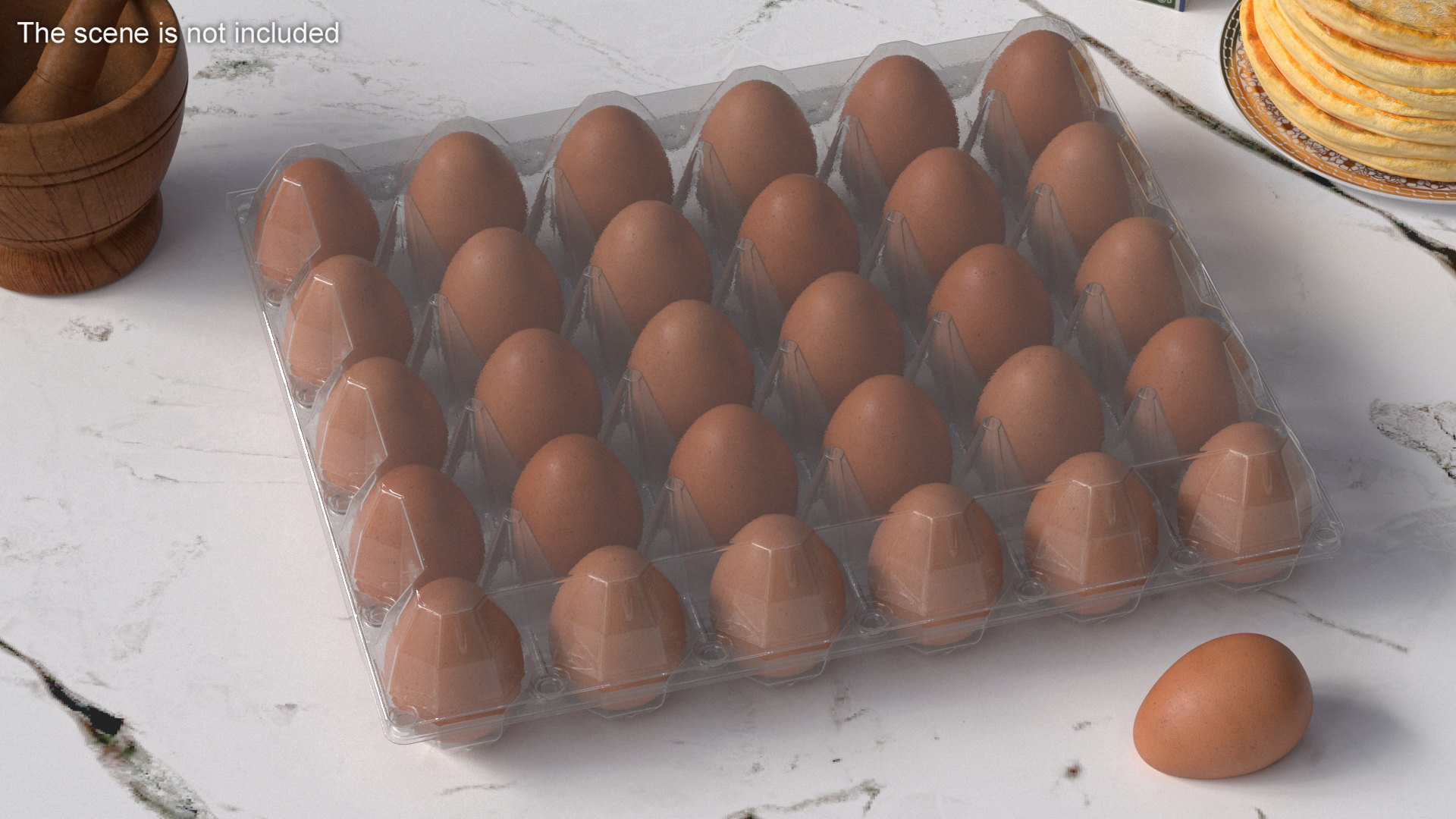 Realistic Egg Tray Packaging with 30 Brown Eggs 3D