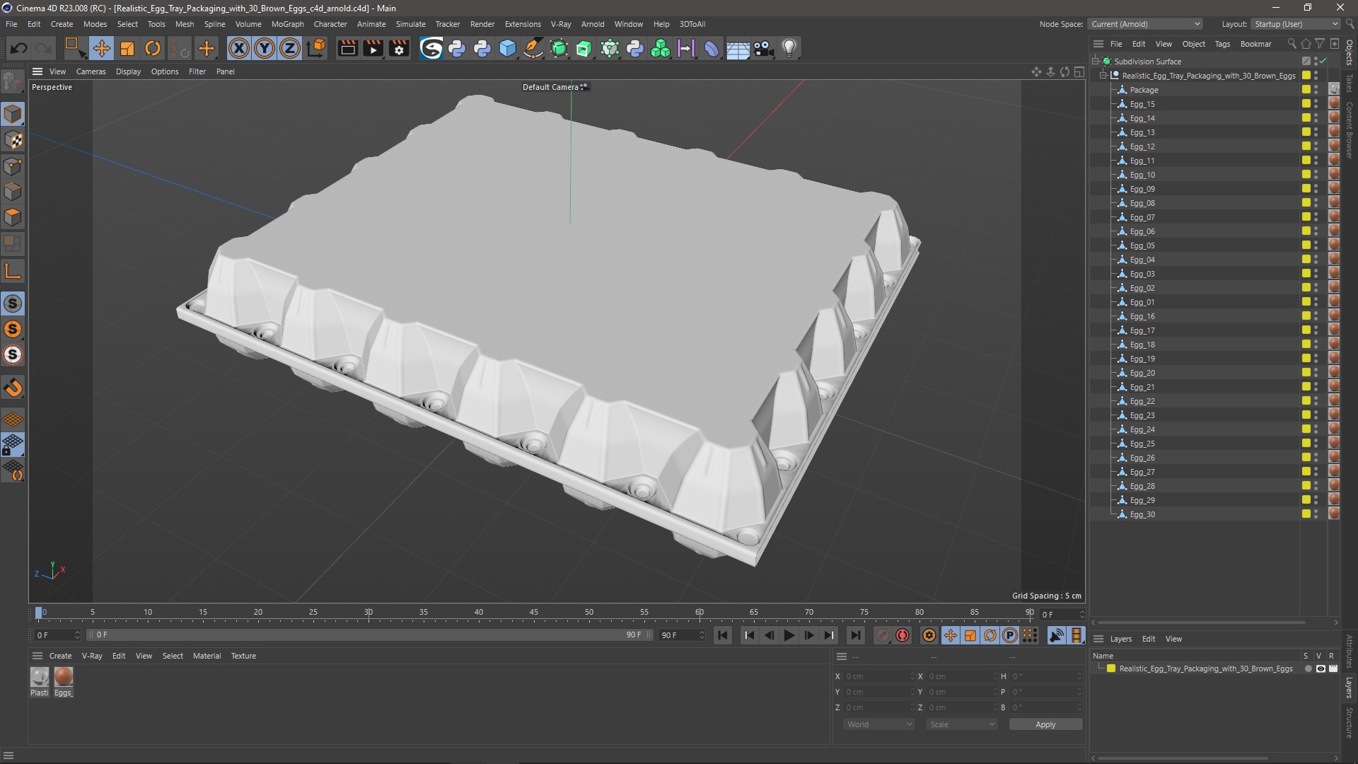 Realistic Egg Tray Packaging with 30 Brown Eggs 3D