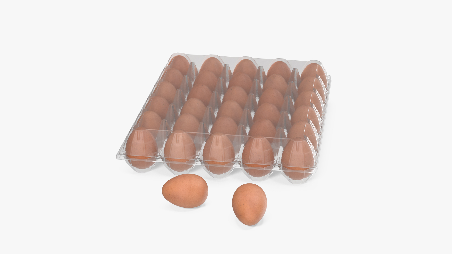 Realistic Egg Tray Packaging with 30 Brown Eggs 3D