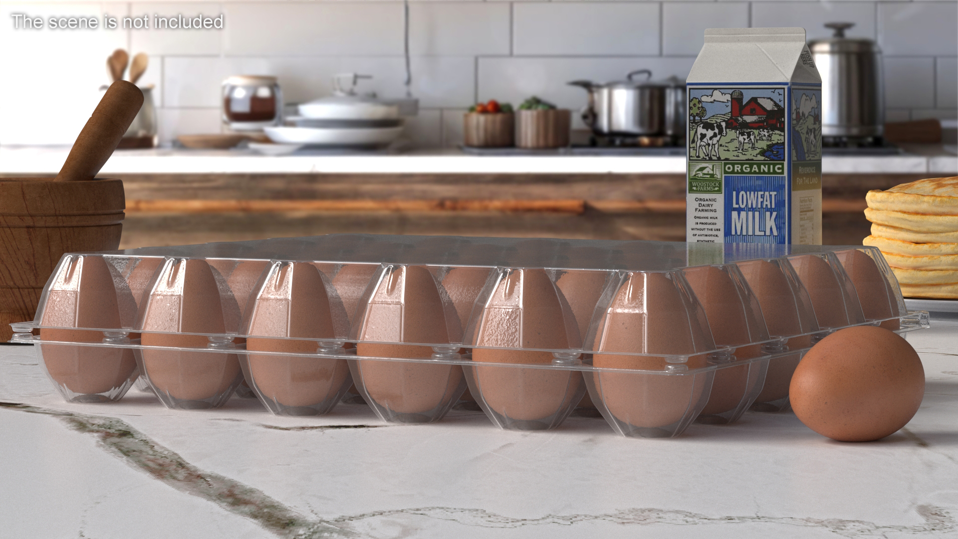 Realistic Egg Tray Packaging with 30 Brown Eggs 3D