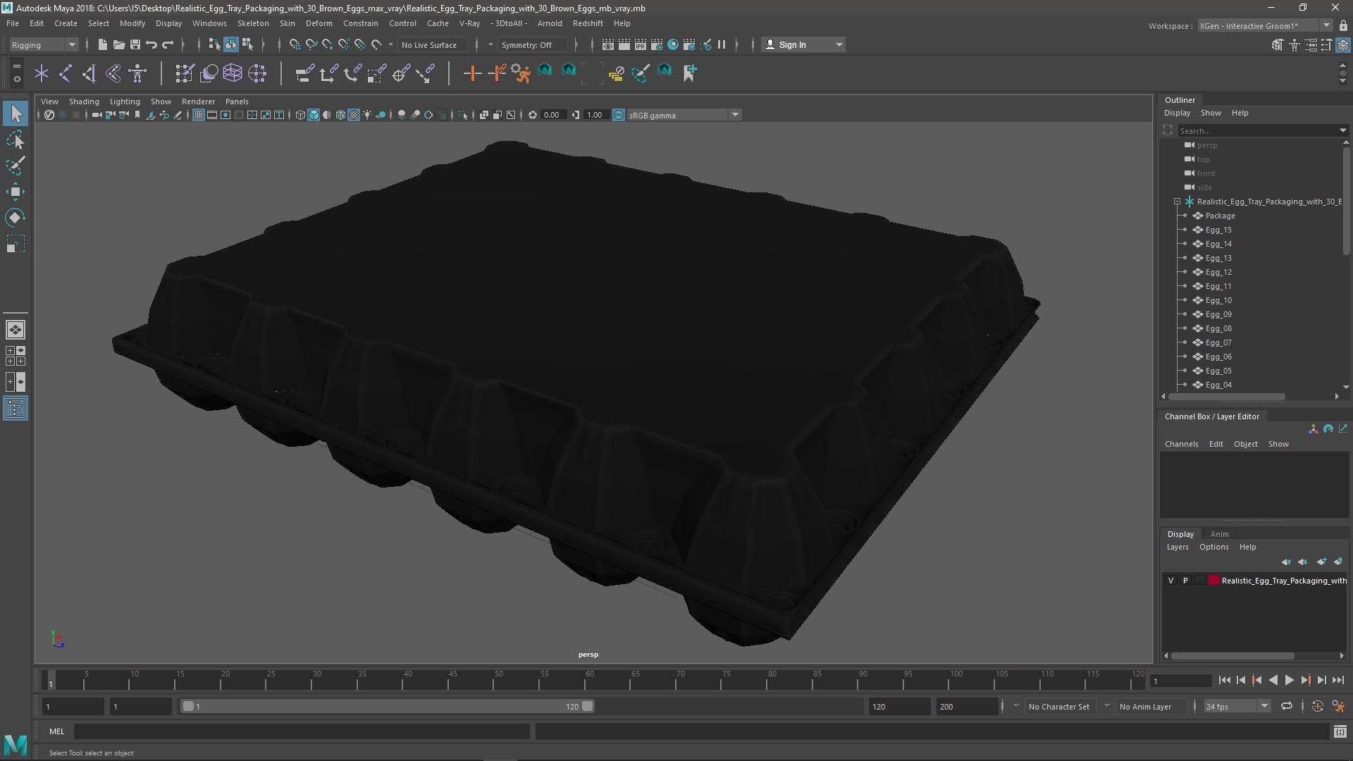 Realistic Egg Tray Packaging with 30 Brown Eggs 3D