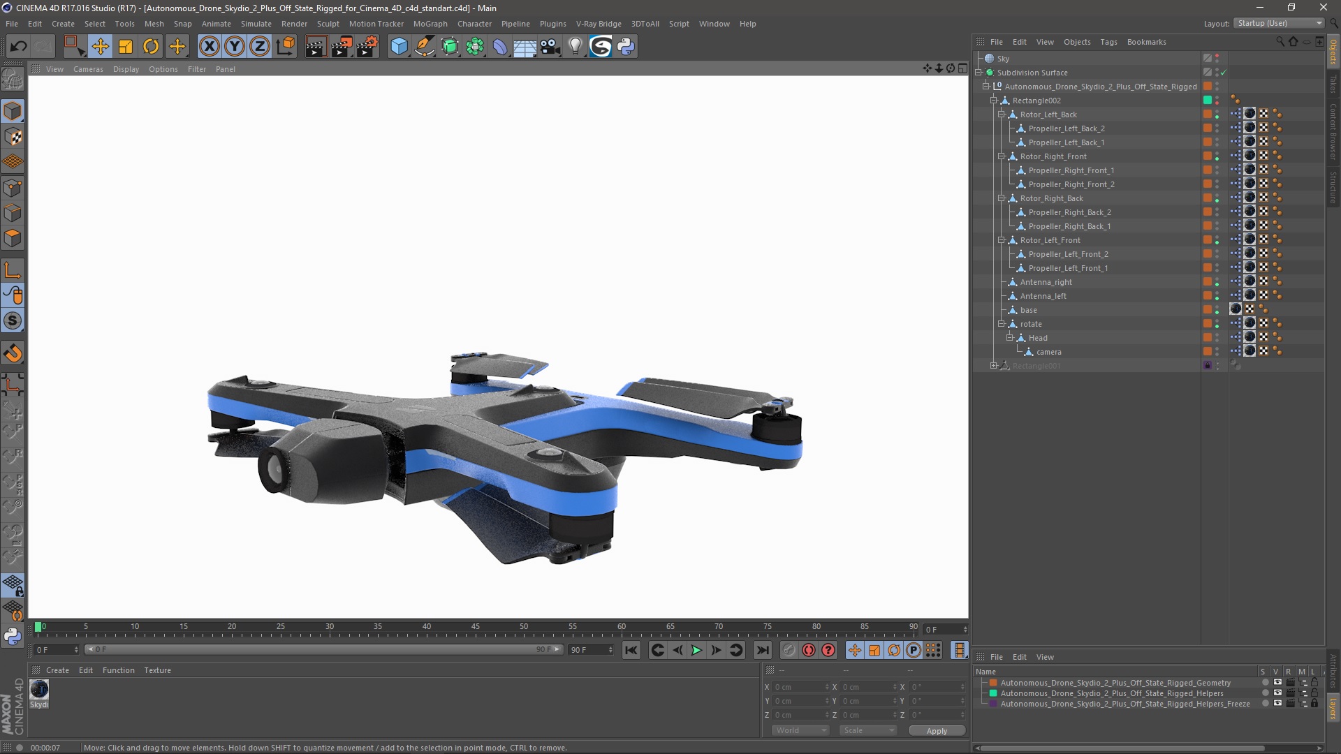 3D Autonomous Drone Skydio 2 Plus Off State Rigged for Cinema 4D
