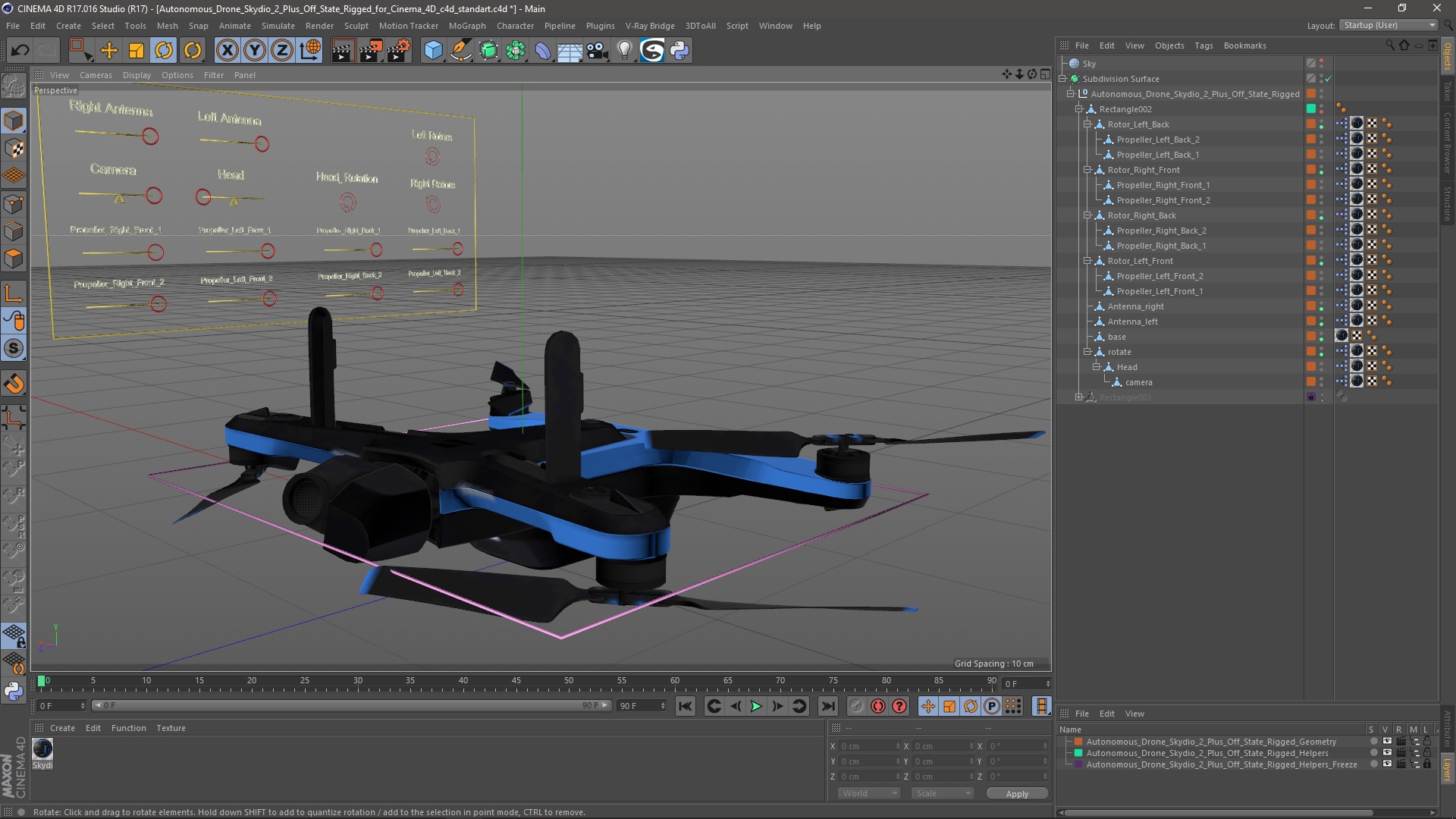 3D Autonomous Drone Skydio 2 Plus Off State Rigged for Cinema 4D