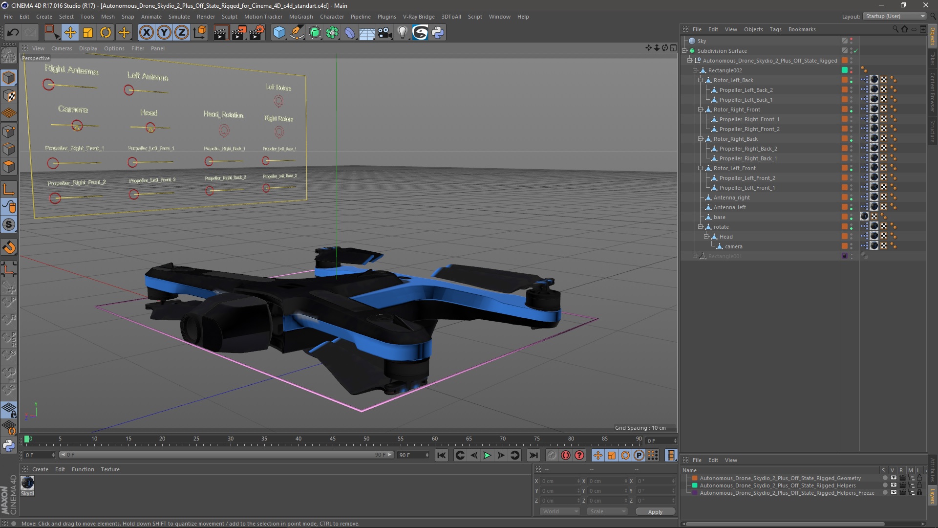 3D Autonomous Drone Skydio 2 Plus Off State Rigged for Cinema 4D