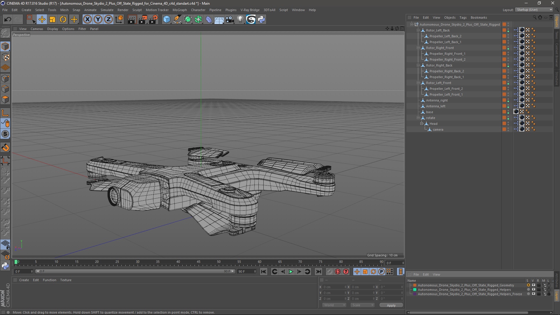 3D Autonomous Drone Skydio 2 Plus Off State Rigged for Cinema 4D