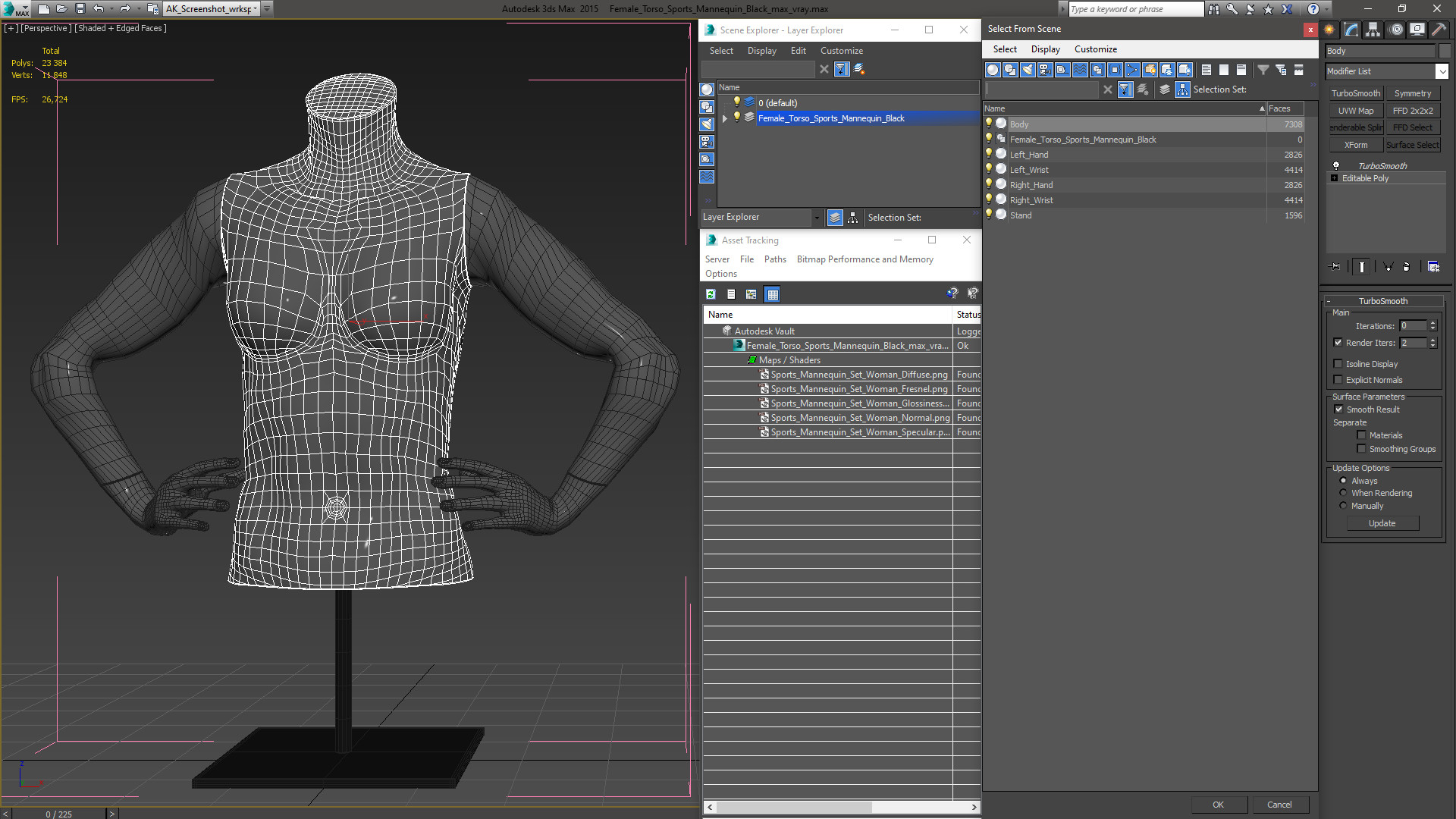 3D model Female Torso Sports Mannequin Black