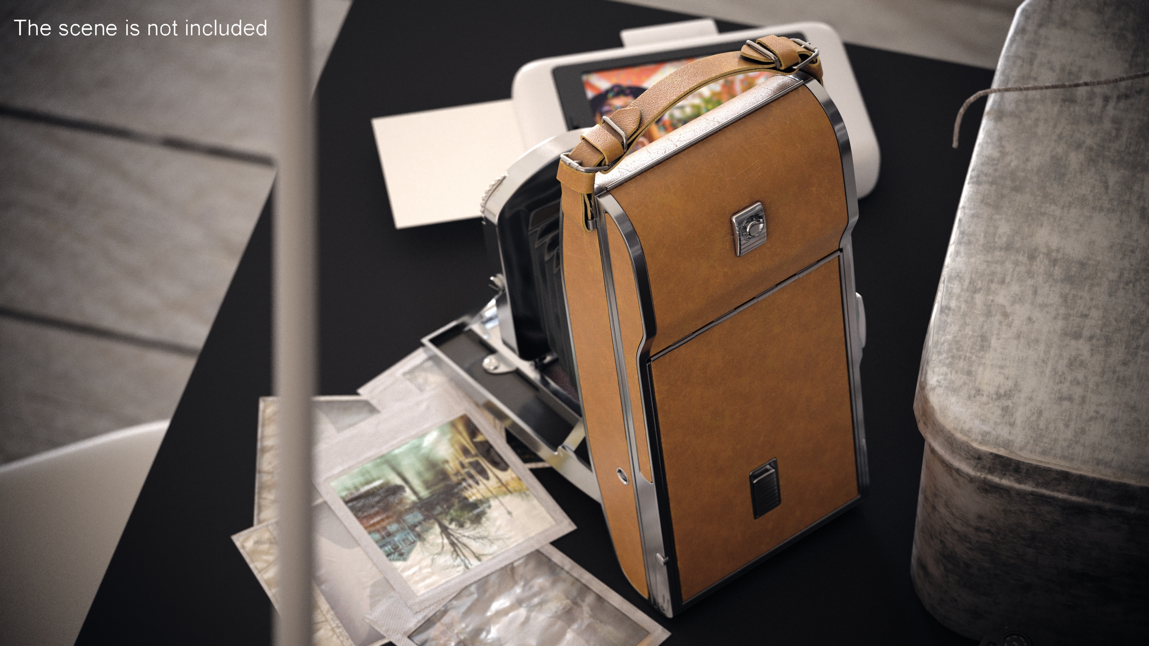 3D Vintage Folding Camera in Leather Case model