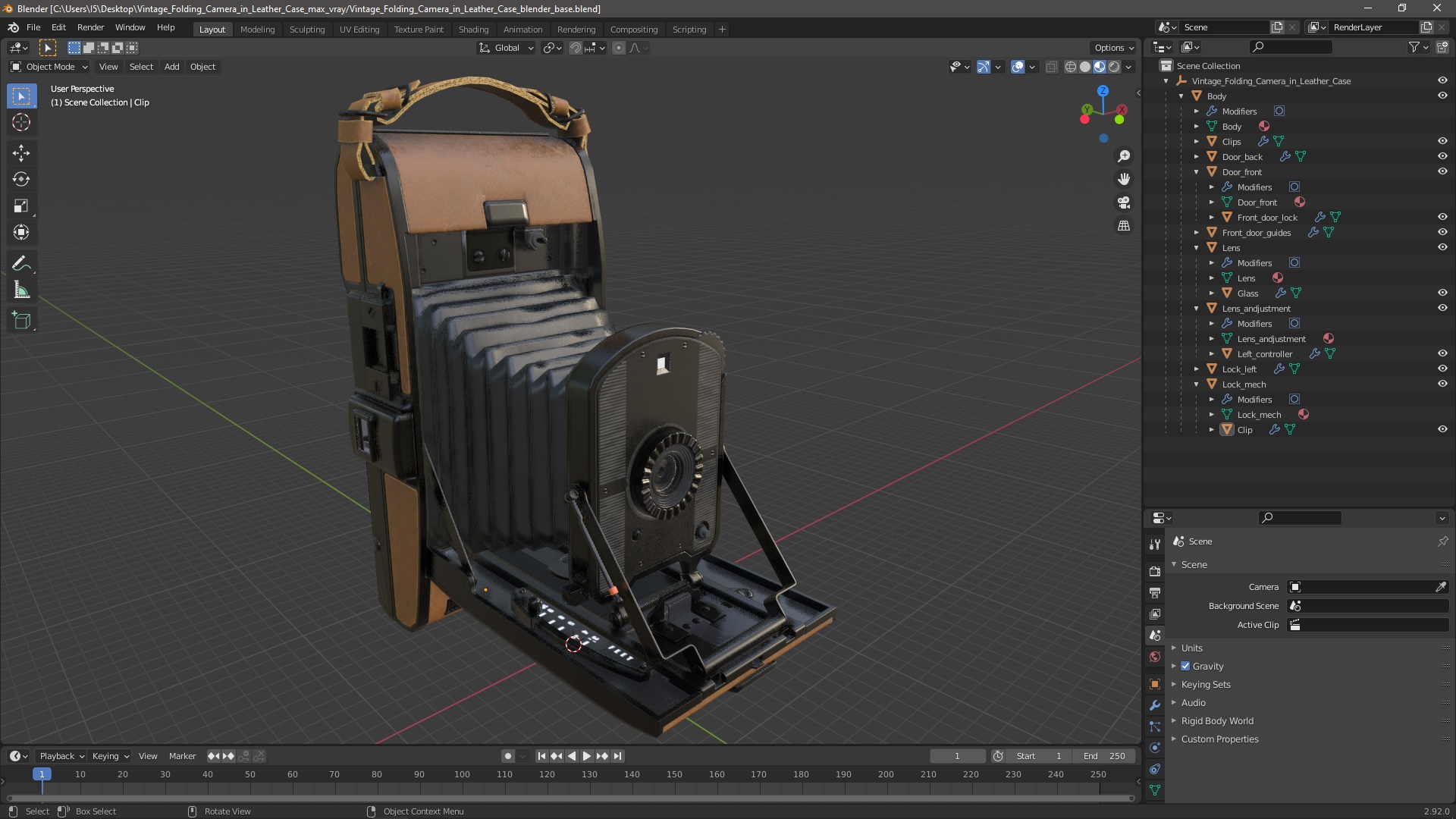 3D Vintage Folding Camera in Leather Case model