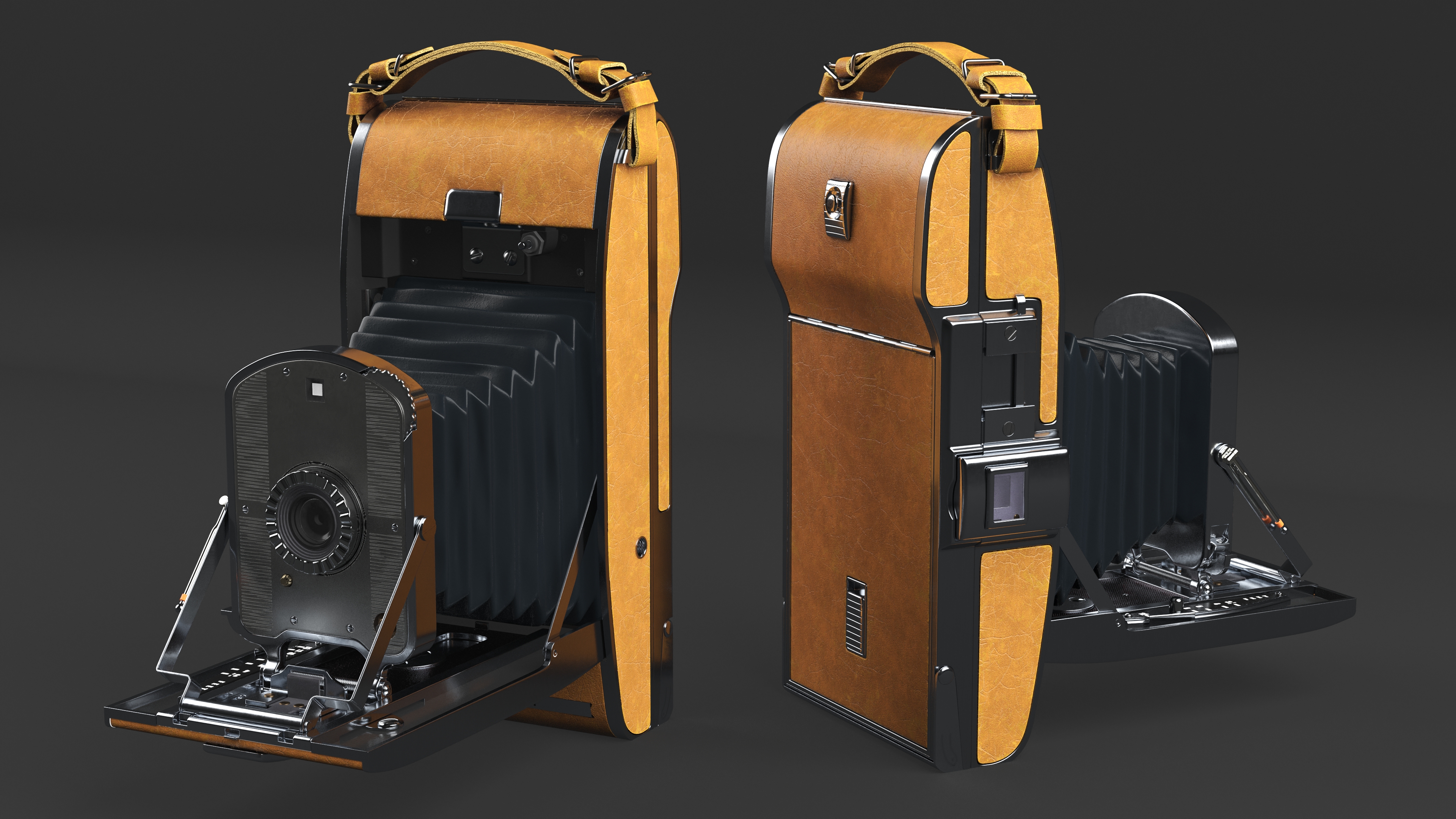 3D Vintage Folding Camera in Leather Case model