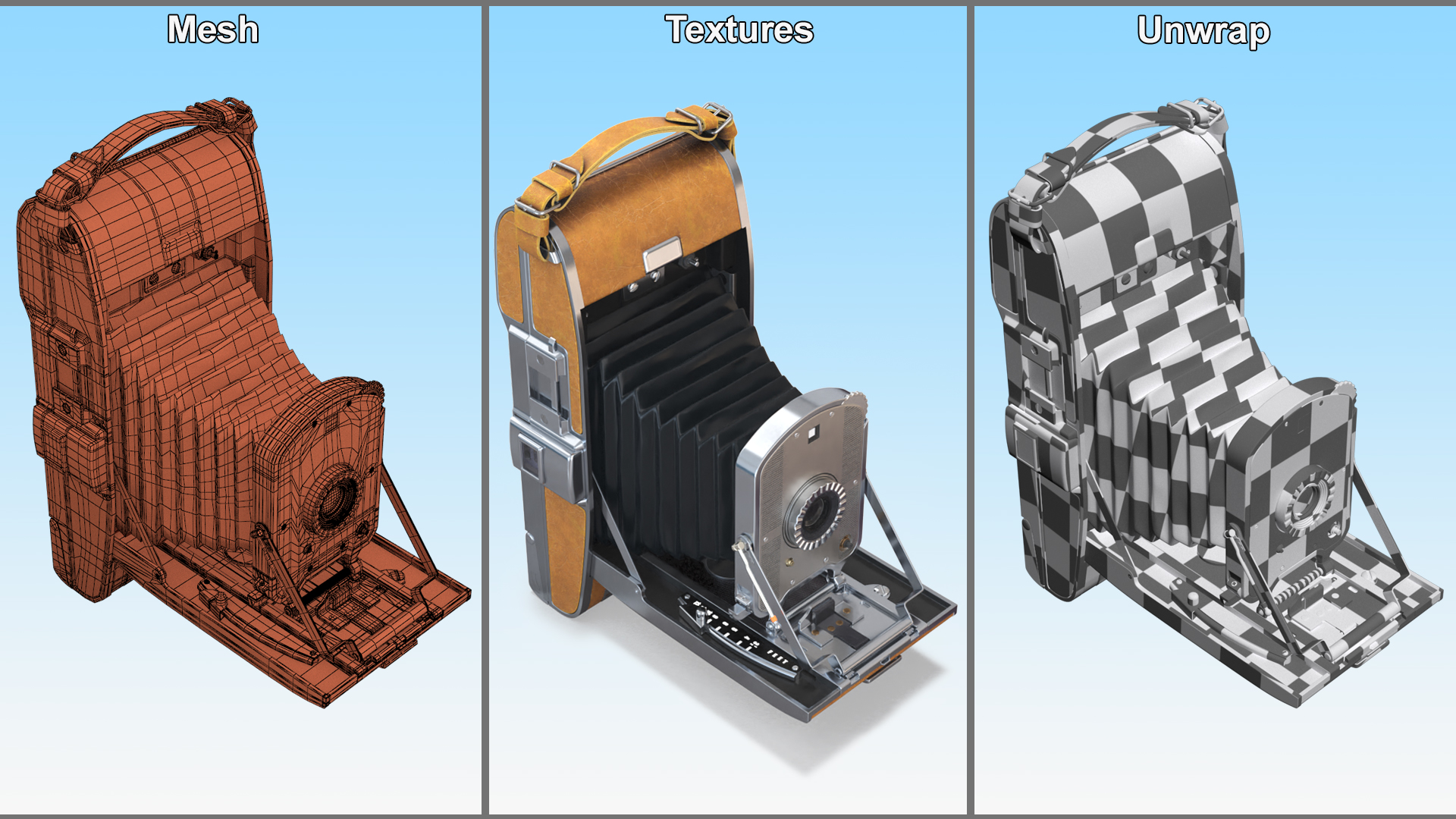 3D Vintage Folding Camera in Leather Case model