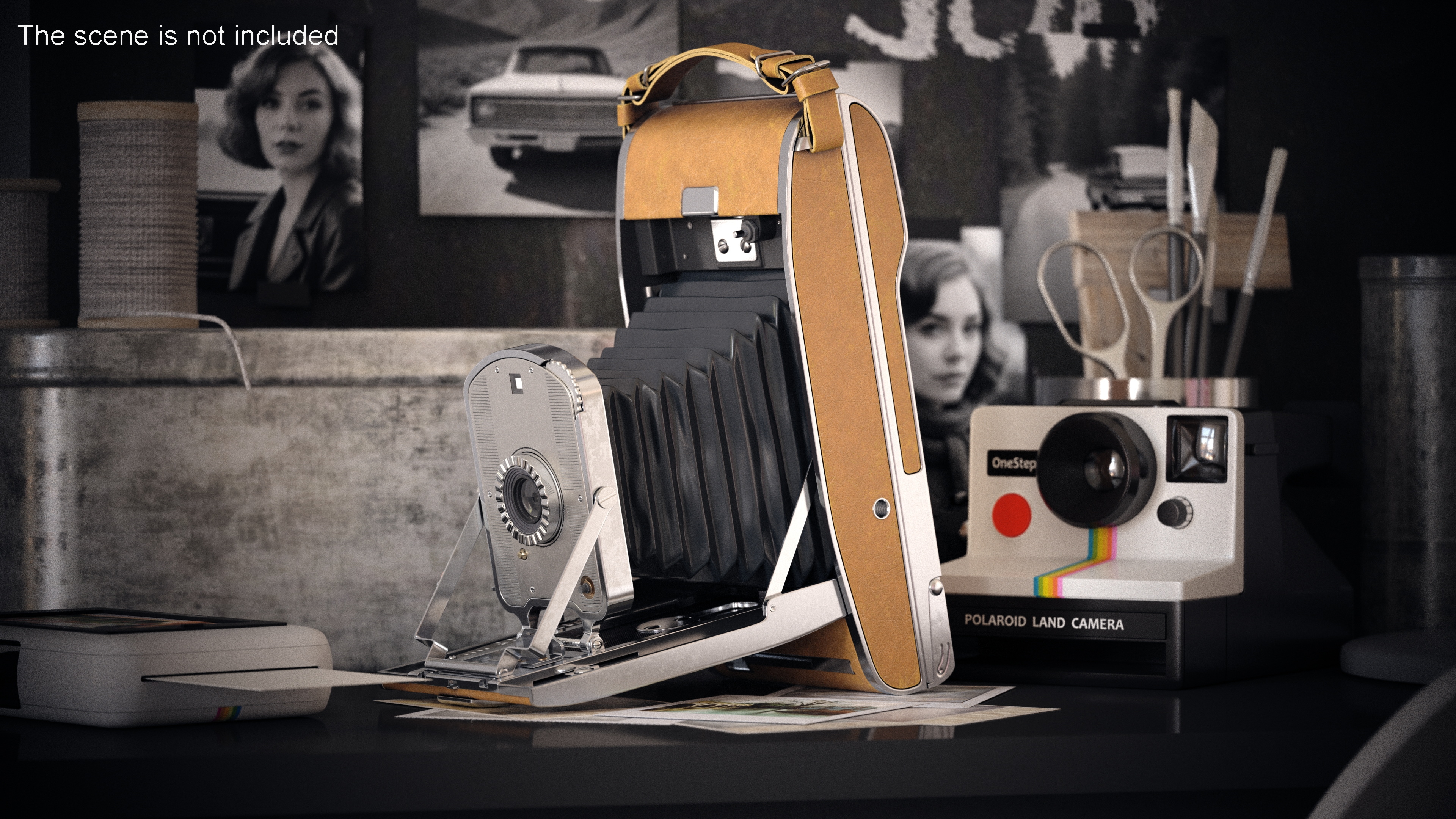 3D Vintage Folding Camera in Leather Case model