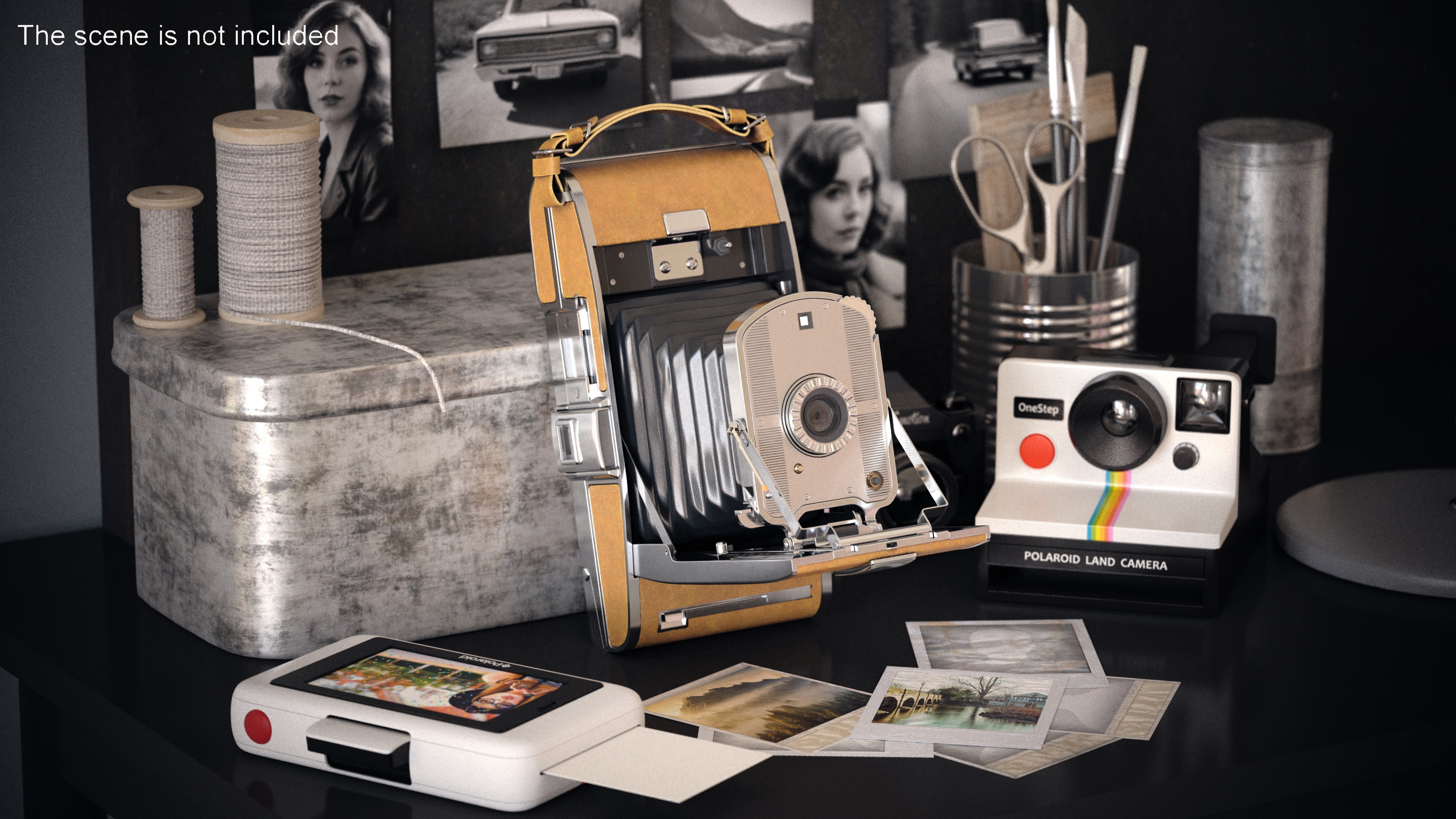 3D Vintage Folding Camera in Leather Case model