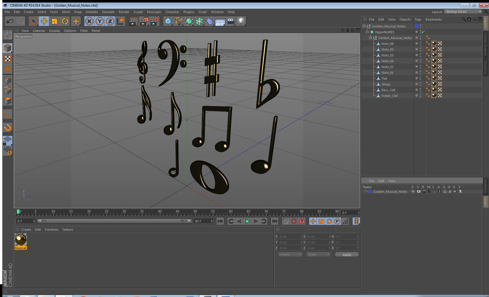 3D model Golden Musical Notes