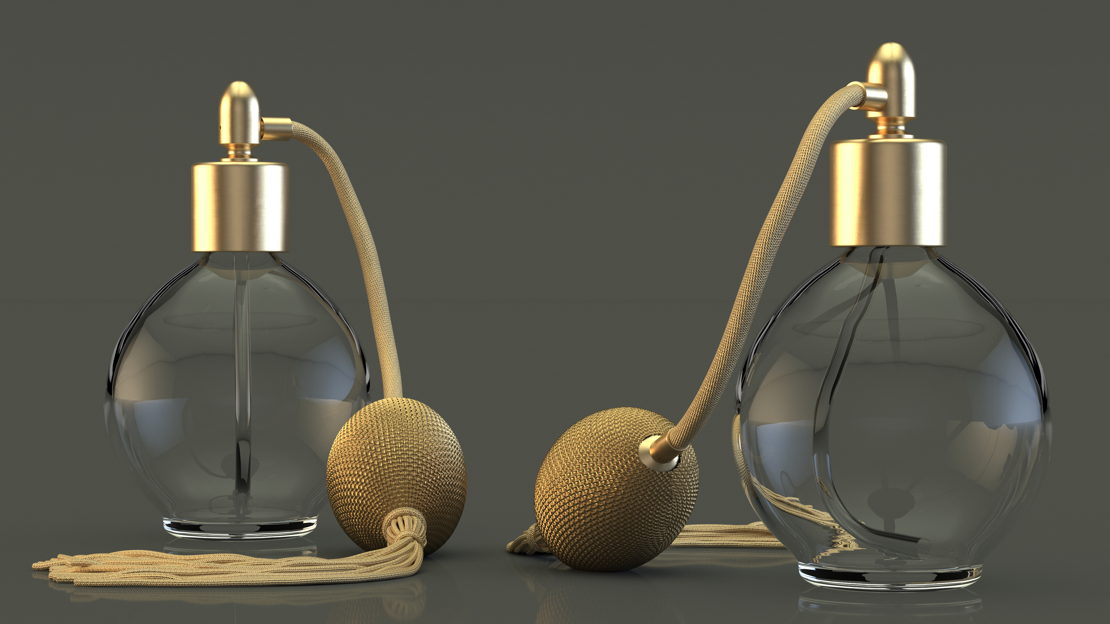 Empty Golden Perfume Bottle with Hose Pump 3D