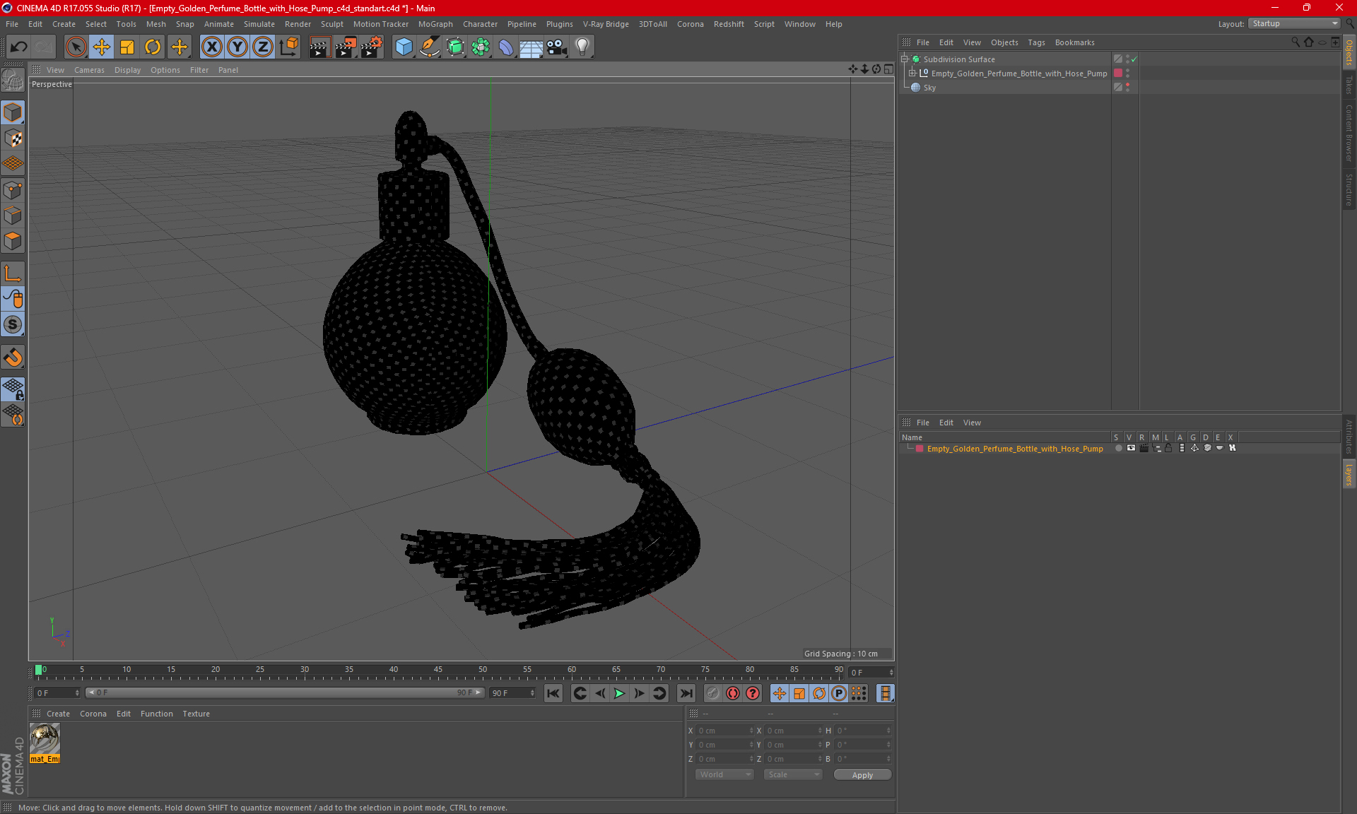 Empty Golden Perfume Bottle with Hose Pump 3D