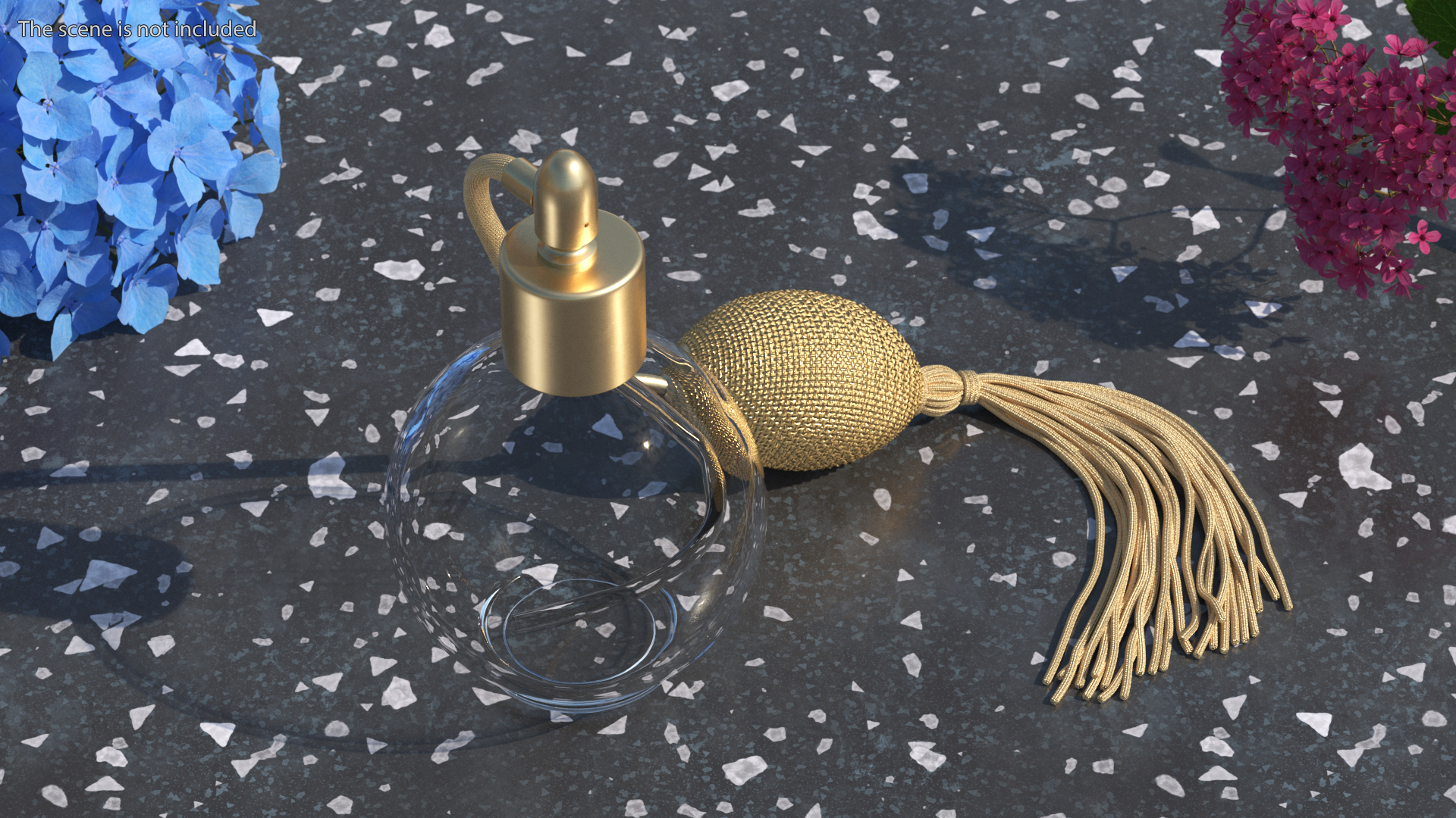 Empty Golden Perfume Bottle with Hose Pump 3D