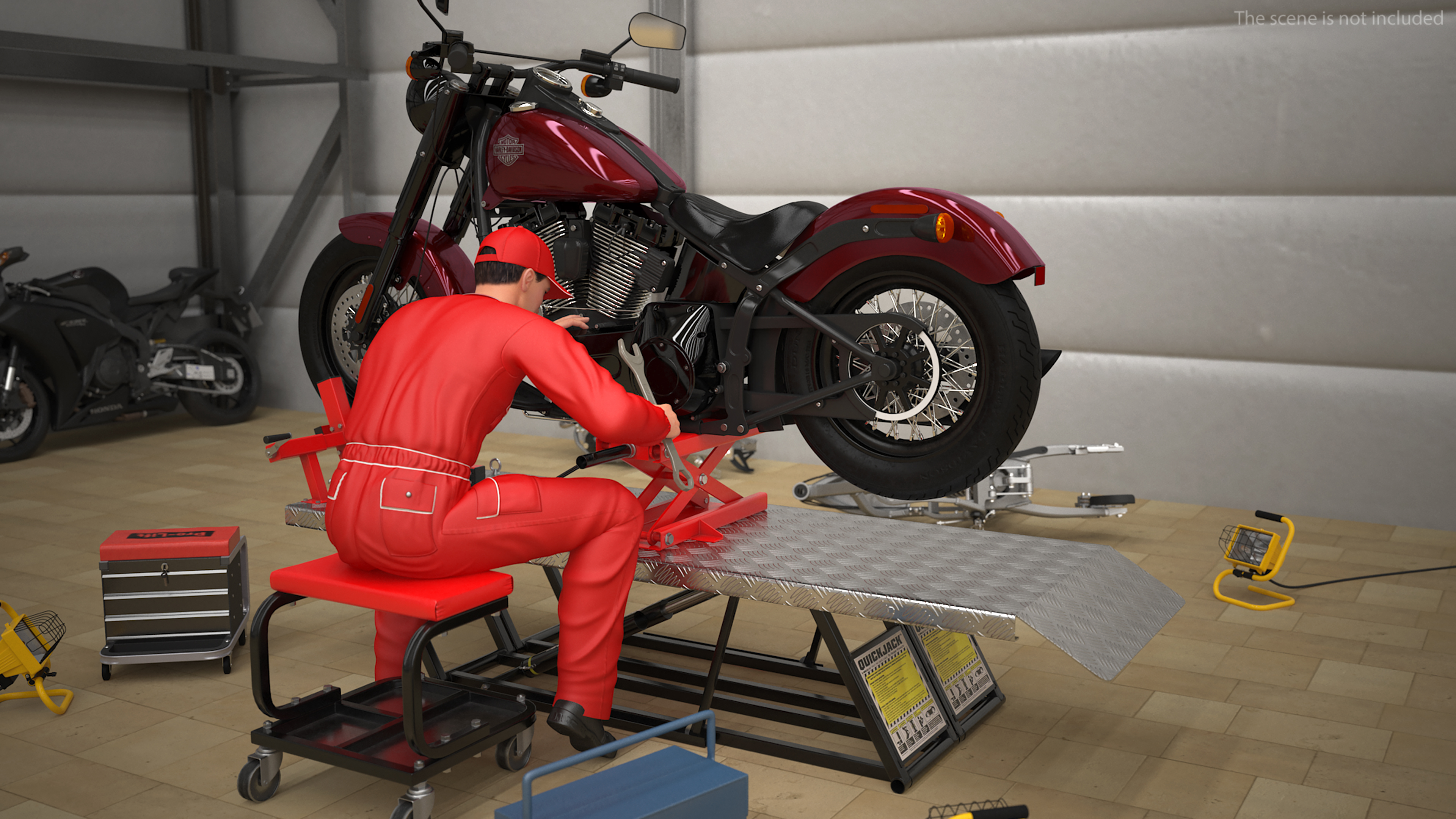 QuickJack Motorcycle Lift with Harley Davidson Softail Slim 3D model