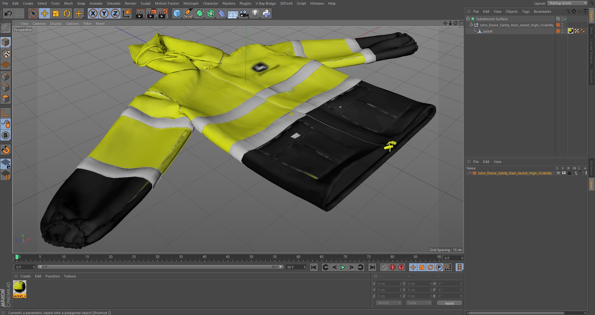 3D model John Deere Safety Rain Jacket High Visibility